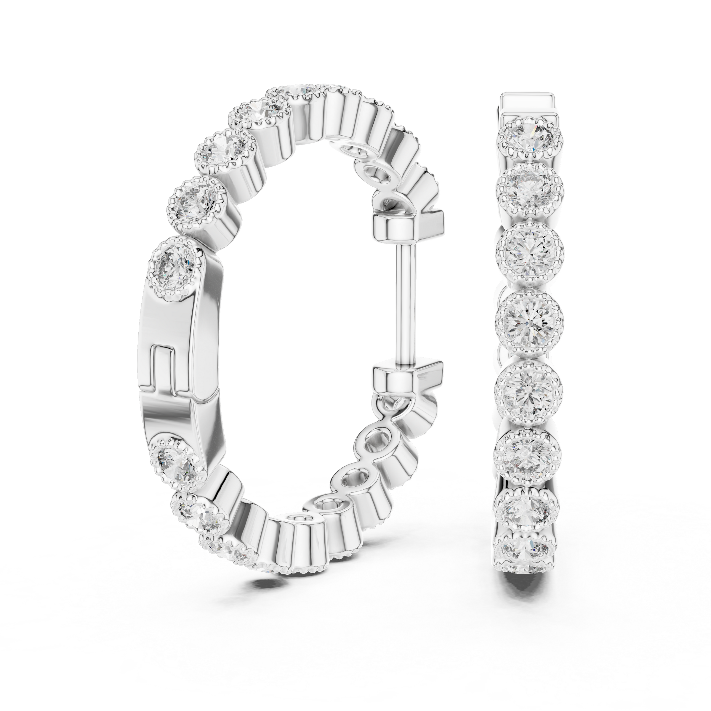 Modern Bezel Set Lab Grown Diamond Hoop Earrings in 18K Gold