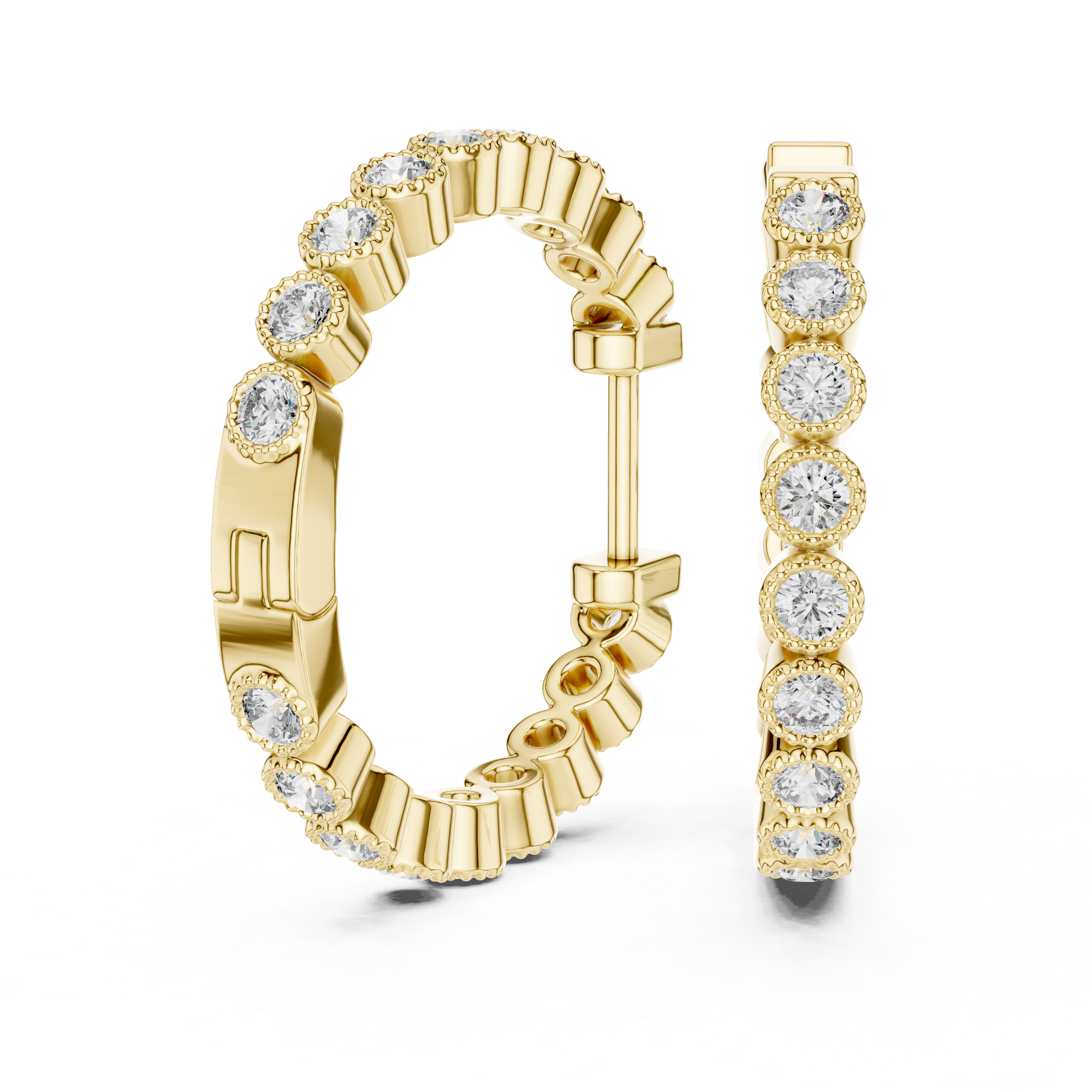 Modern Bezel Set Lab Grown Diamond Hoop Earrings in 18K Gold