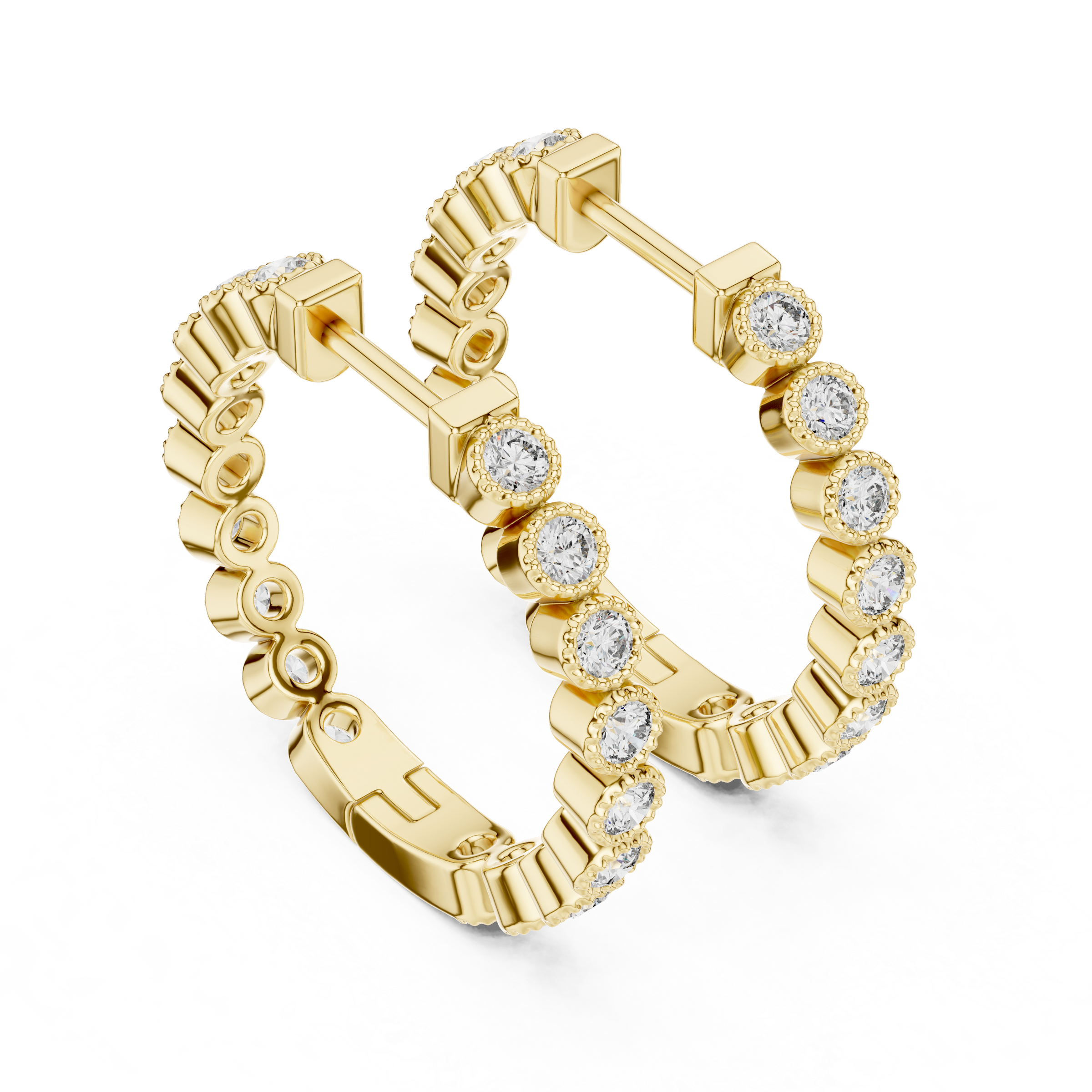 Modern Bezel Set Lab Grown Diamond Hoop Earrings in 18K Gold