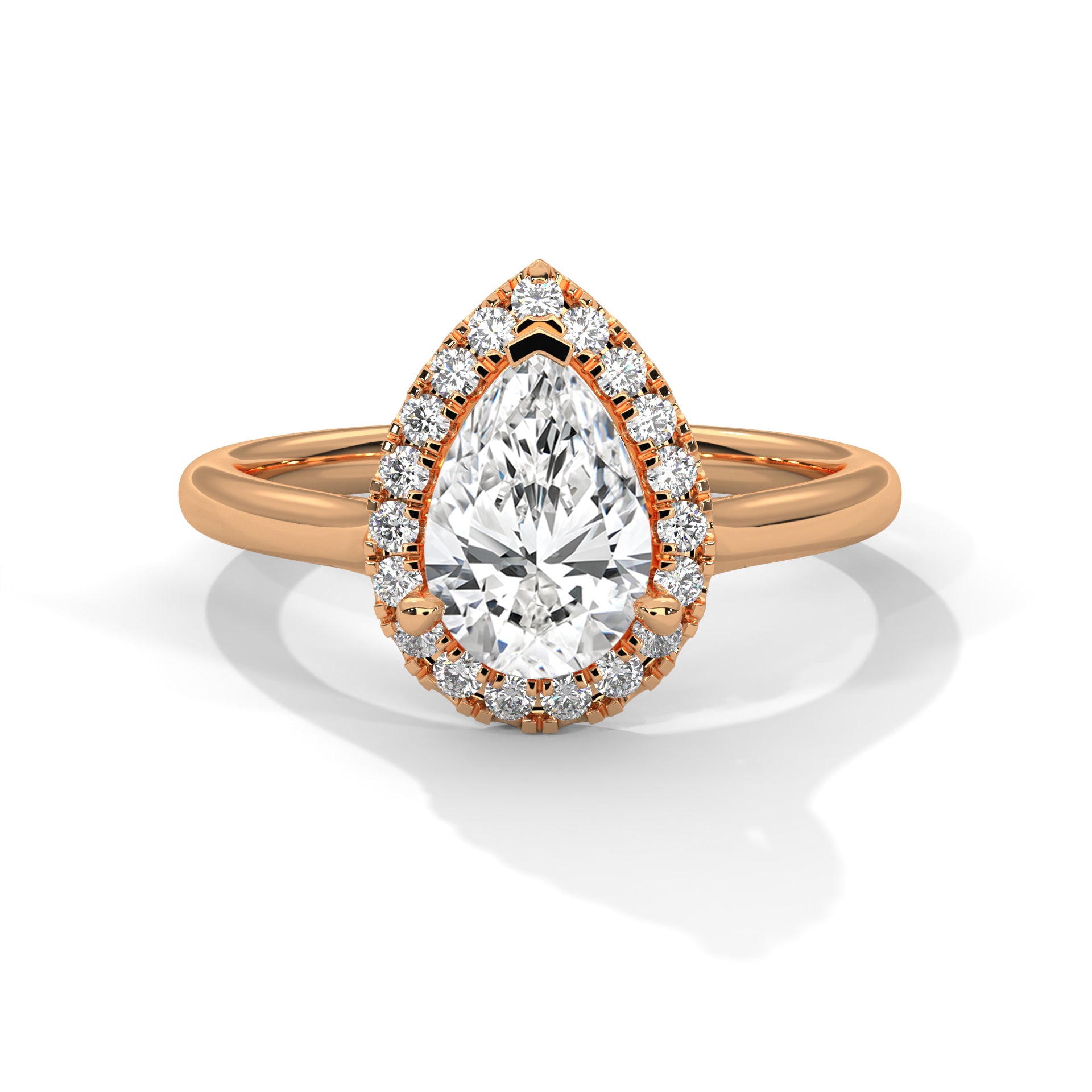 1–3 Carat Pear Lab Grown Solitaire Diamond Halo Ring – Three Prong Setting in 18K Gold