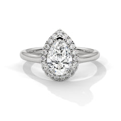 1–3 Carat Pear Lab Grown Solitaire Diamond Halo Ring – Three Prong Setting in 18K Gold
