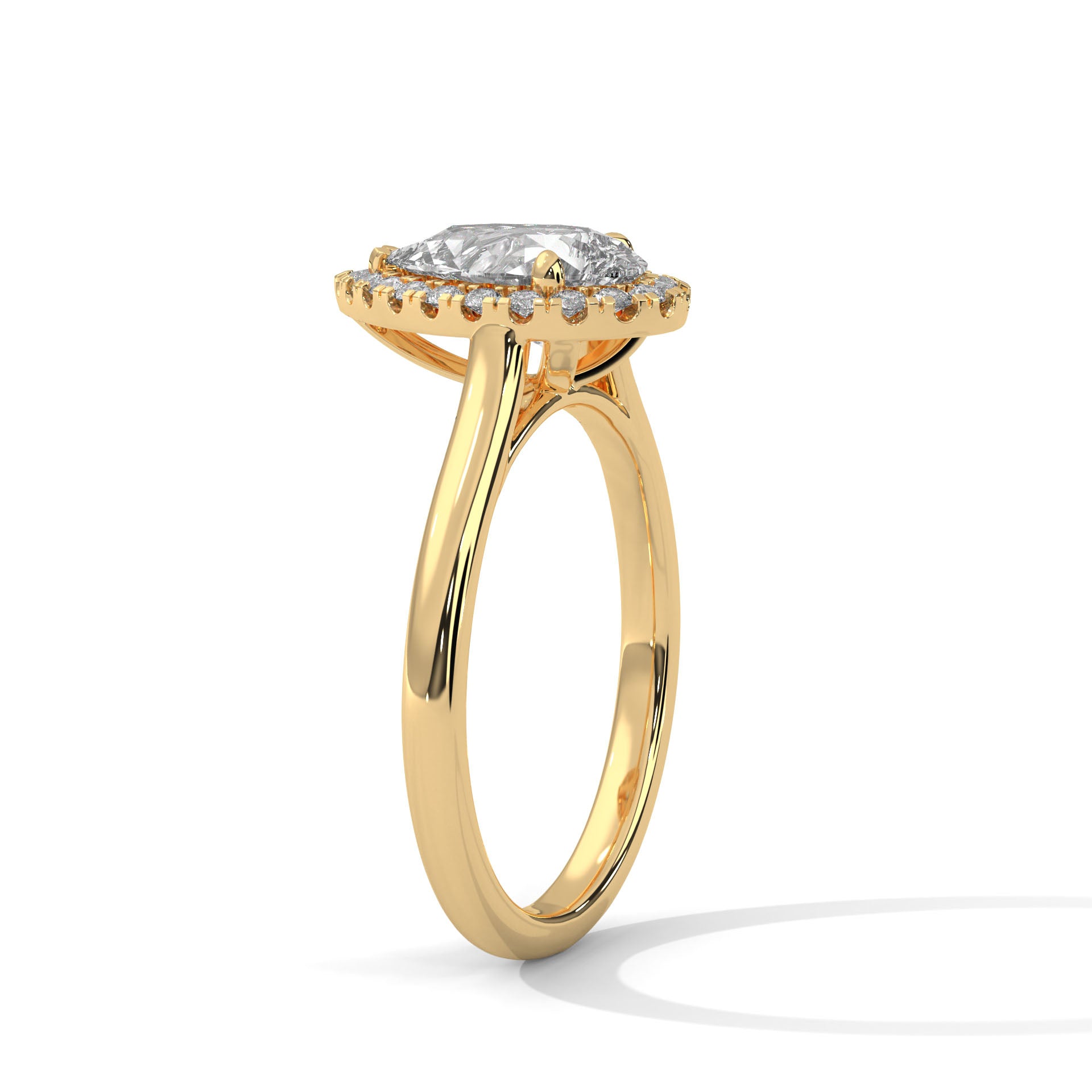 1–3 Carat Pear Lab Grown Solitaire Diamond Halo Ring – Three Prong Setting in 18K Gold