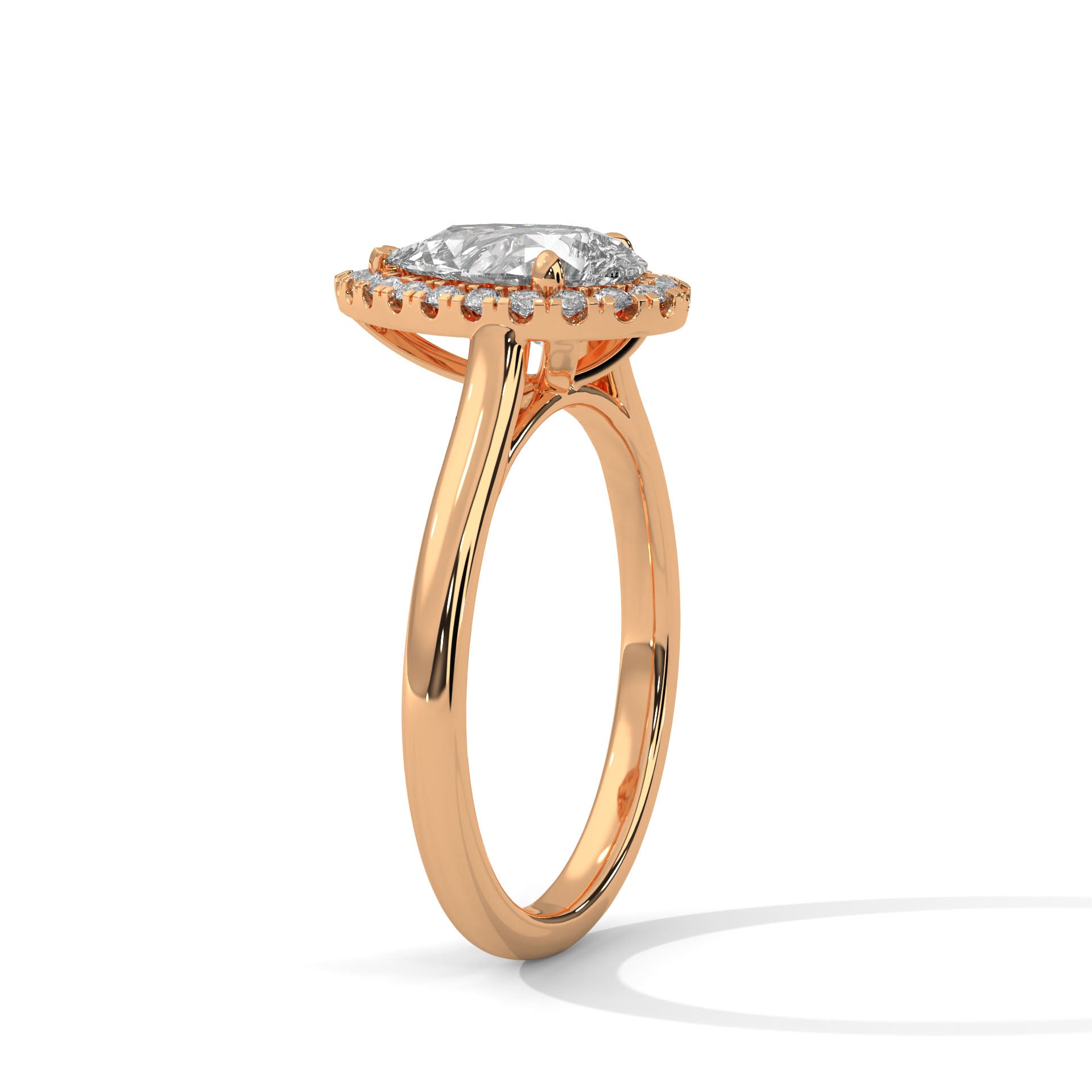 1–3 Carat Pear Lab Grown Solitaire Diamond Halo Ring – Three Prong Setting in 18K Gold