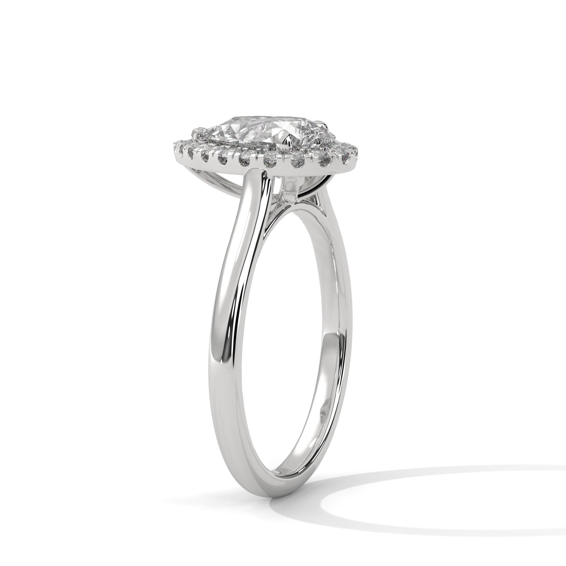 1–3 Carat Pear Lab Grown Solitaire Diamond Halo Ring – Three Prong Setting in 18K Gold