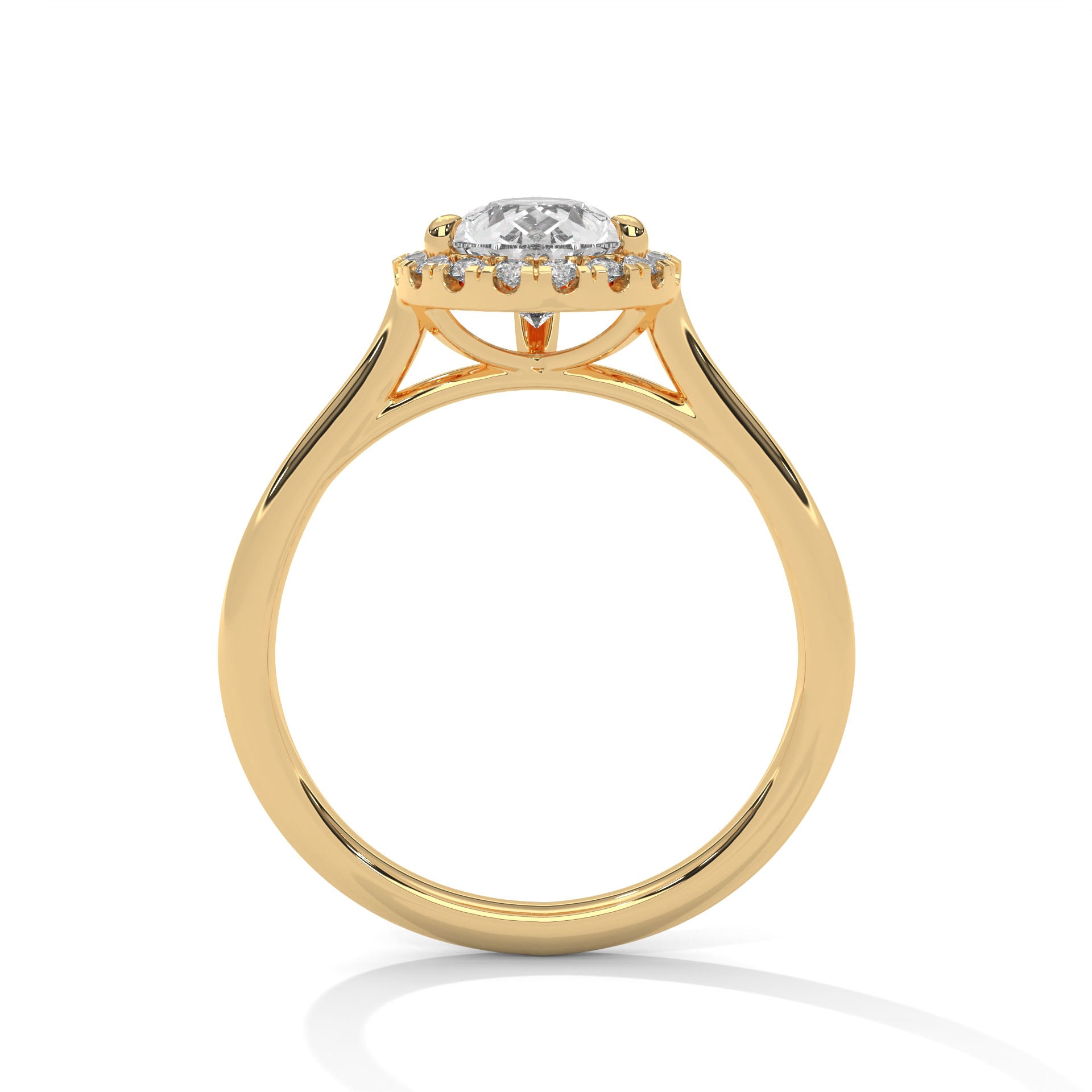 1–3 Carat Pear Lab Grown Solitaire Diamond Halo Ring – Three Prong Setting in 18K Gold