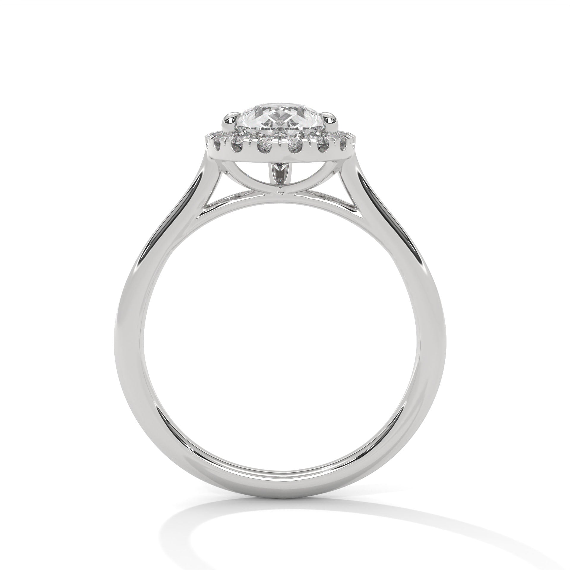 1–3 Carat Pear Lab Grown Solitaire Diamond Halo Ring – Three Prong Setting in 18K Gold