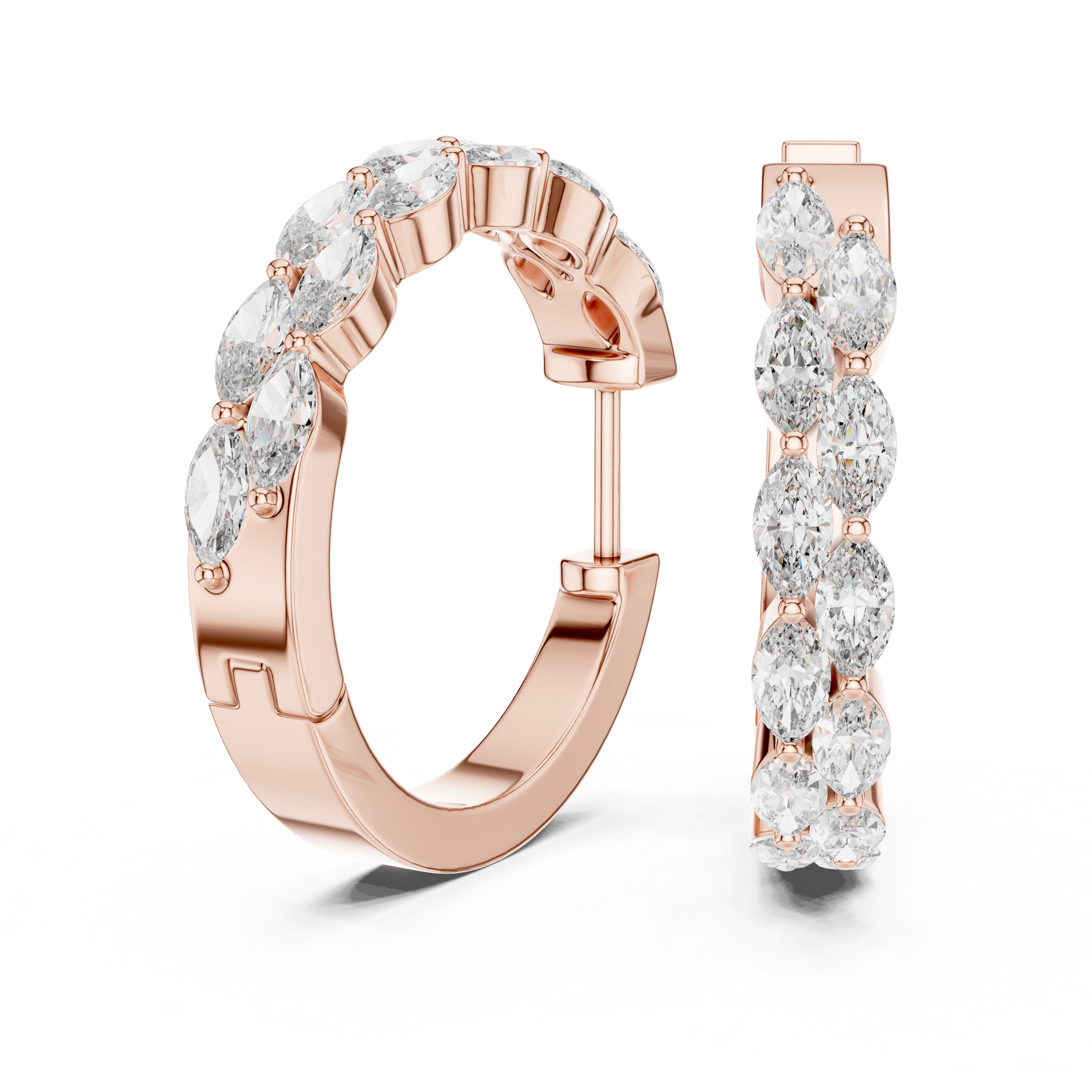 Modern Marquise Lab Grown Diamond Hoop Earrings in 18K Gold