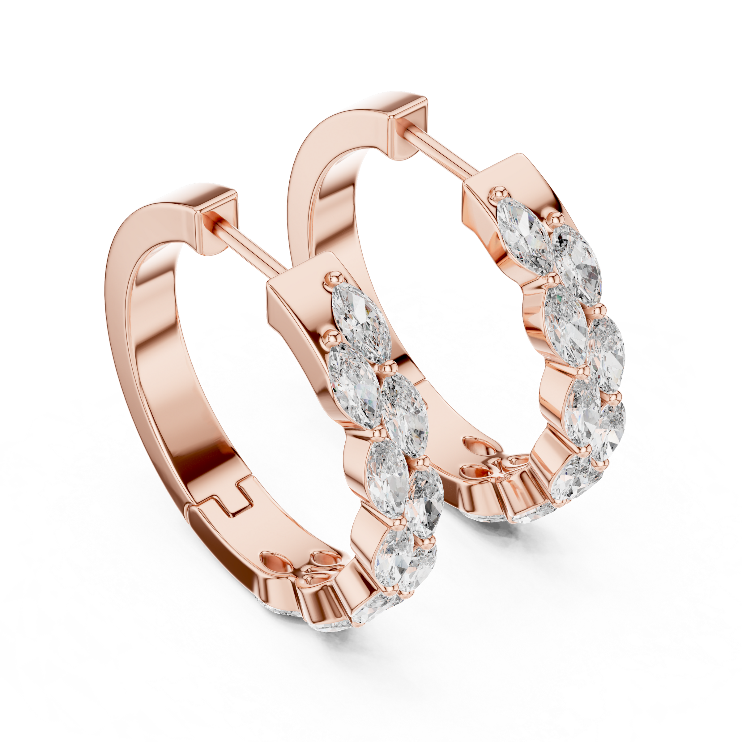 Modern Marquise Lab Grown Diamond Hoop Earrings in 18K Gold
