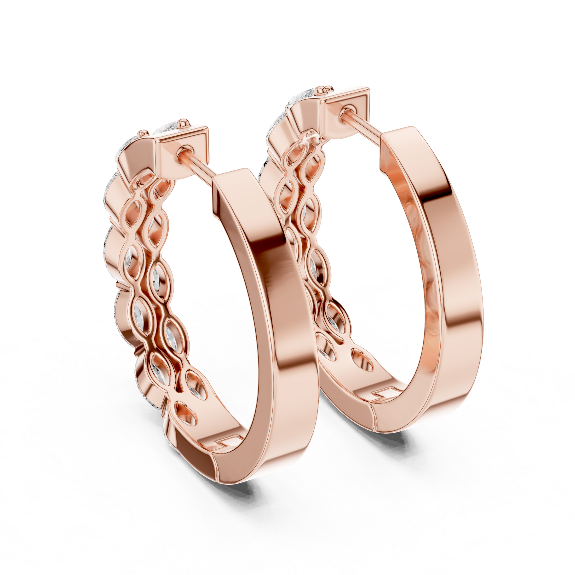 Modern Marquise Lab Grown Diamond Hoop Earrings in 18K Gold
