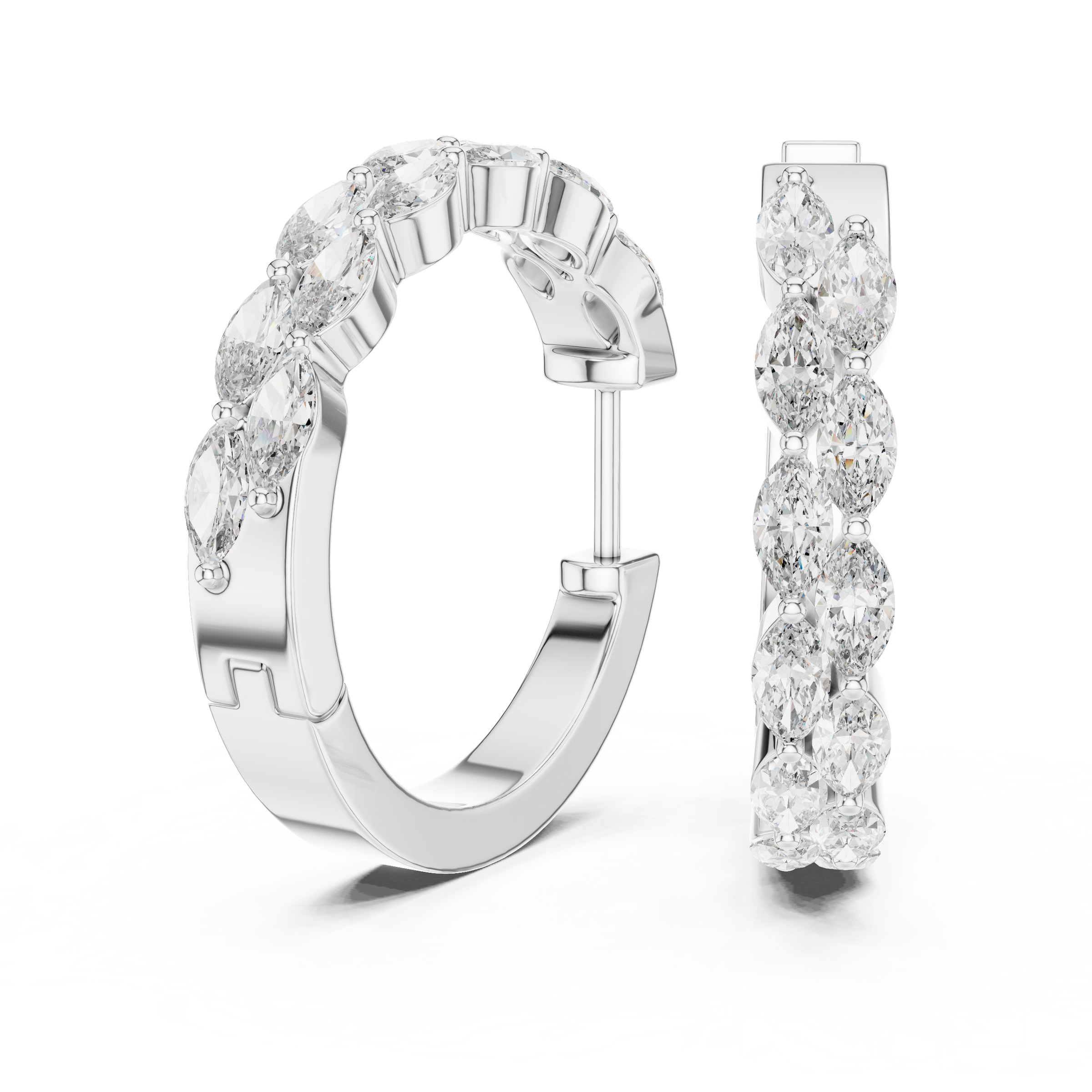 Modern Marquise Lab Grown Diamond Hoop Earrings in 18K Gold