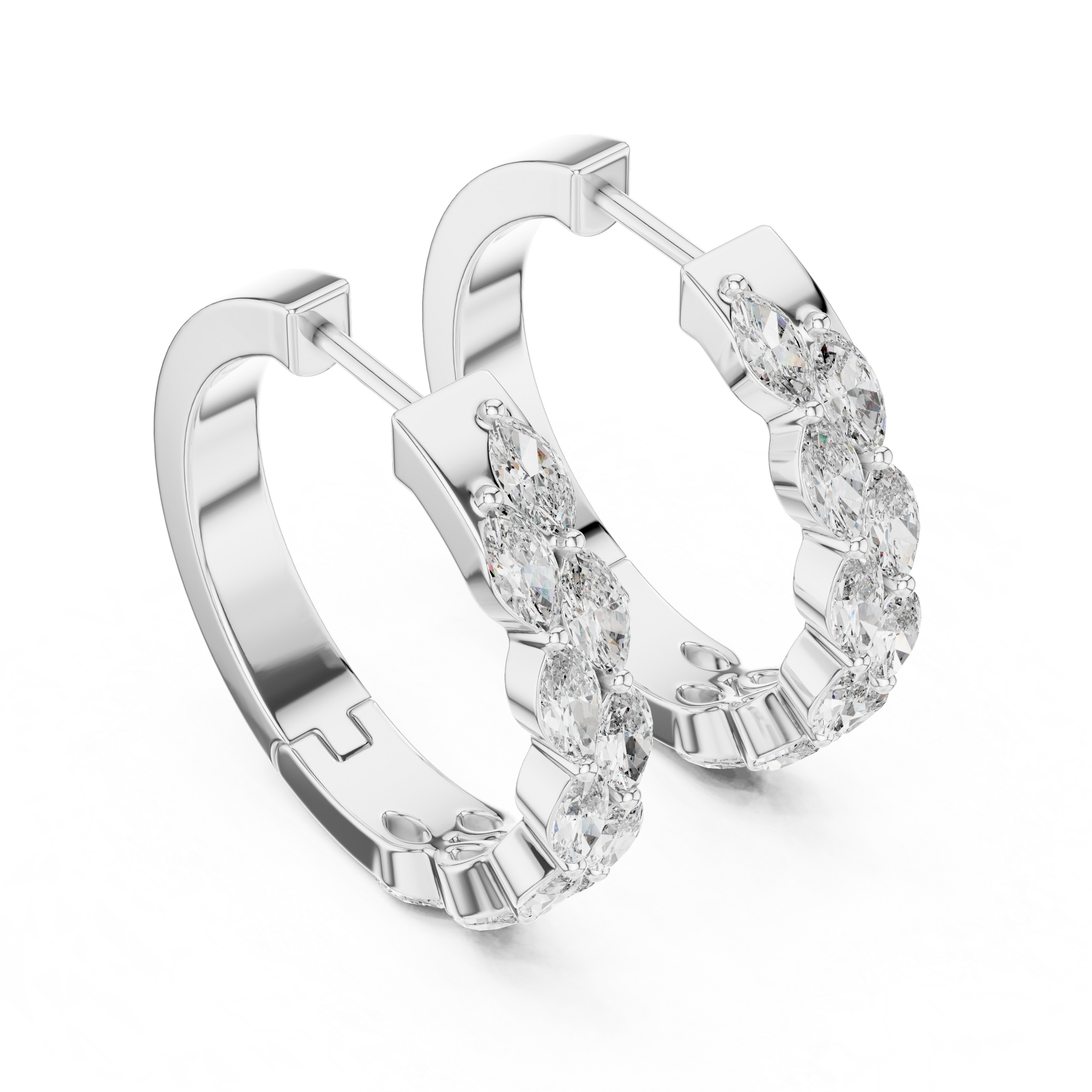 Modern Marquise Lab Grown Diamond Hoop Earrings in 18K Gold
