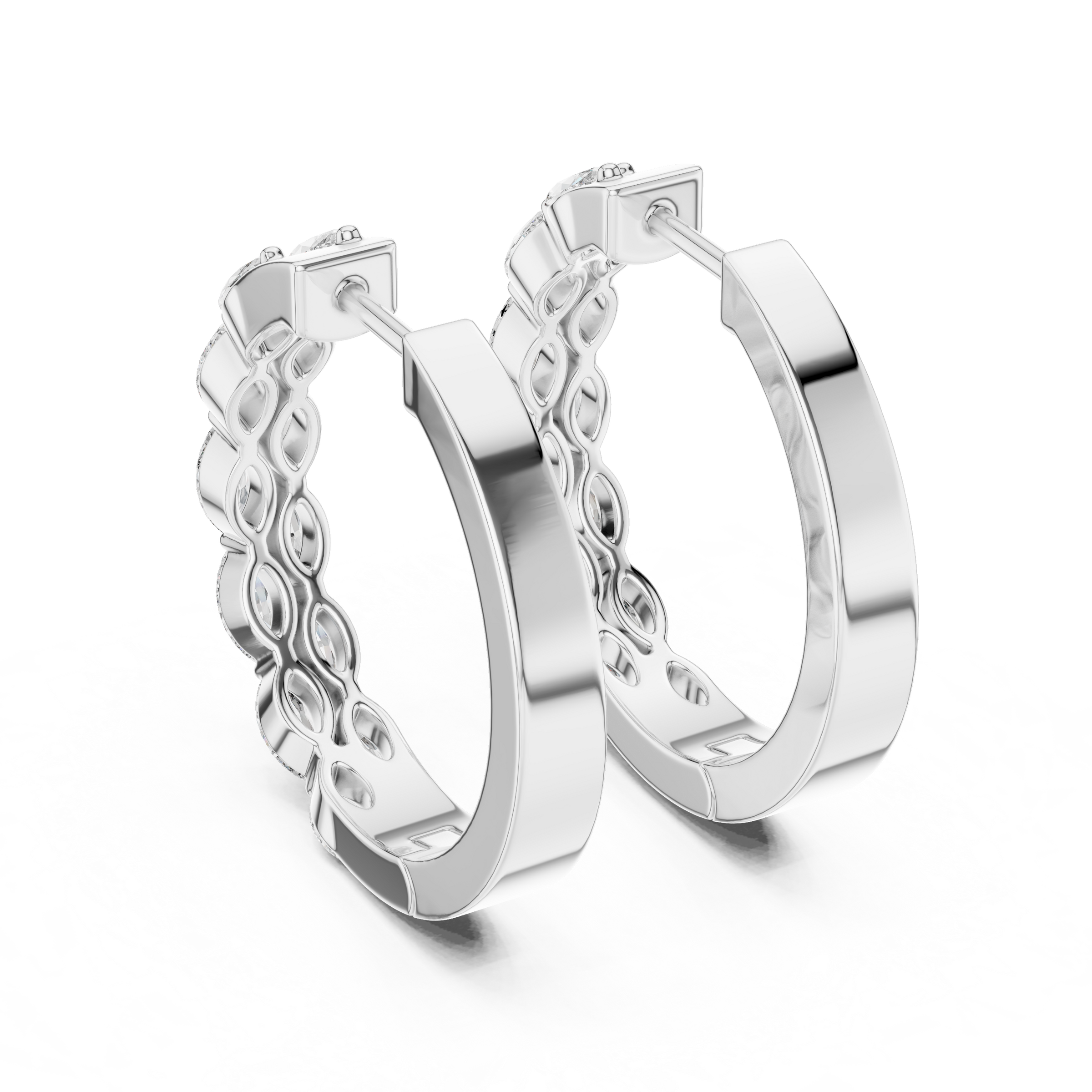 Modern Marquise Lab Grown Diamond Hoop Earrings in 18K Gold