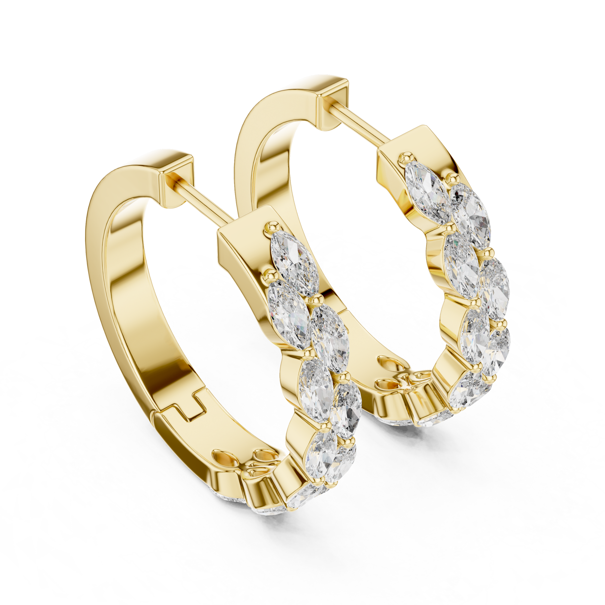 Modern Marquise Lab Grown Diamond Hoop Earrings in 18K Gold