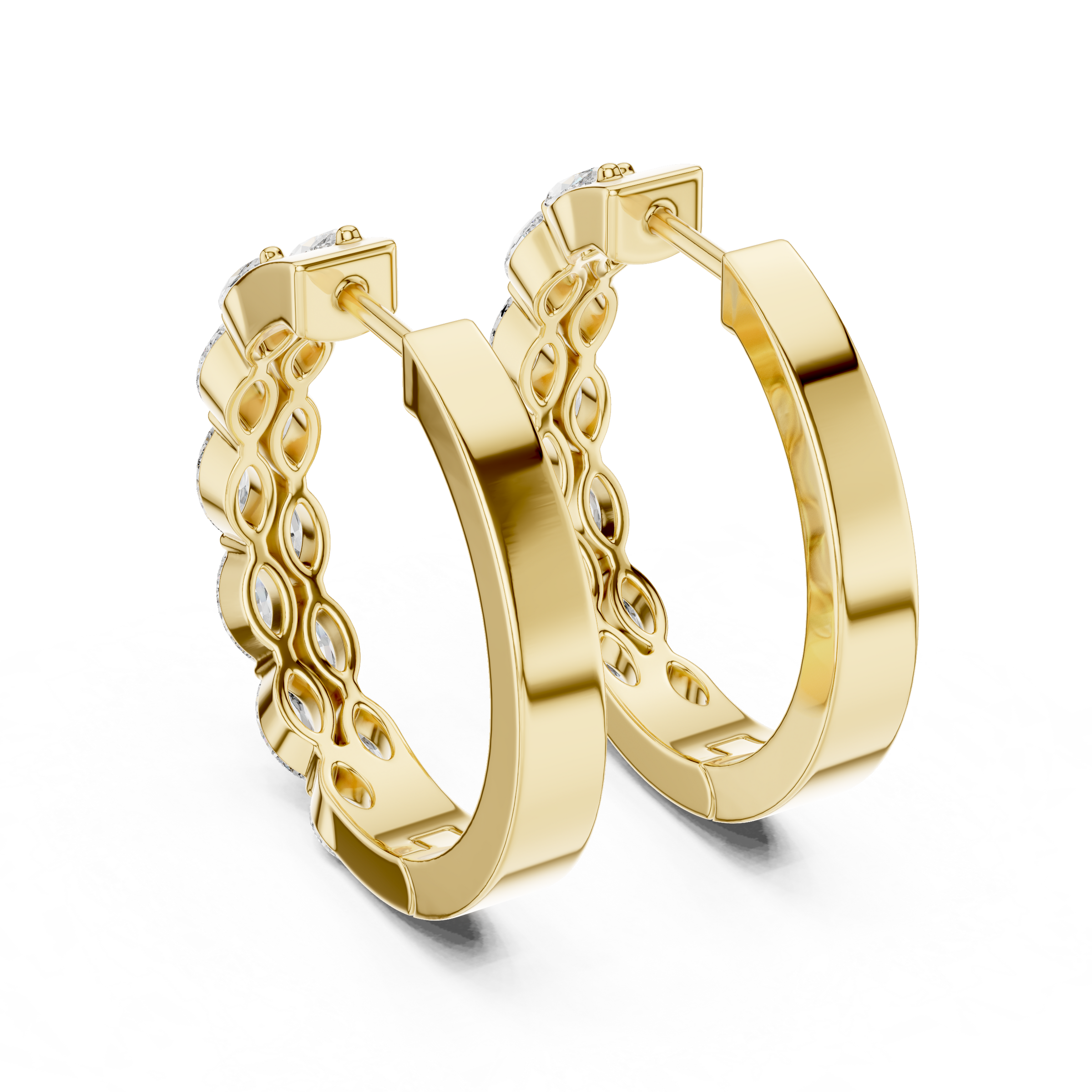 Modern Marquise Lab Grown Diamond Hoop Earrings in 18K Gold