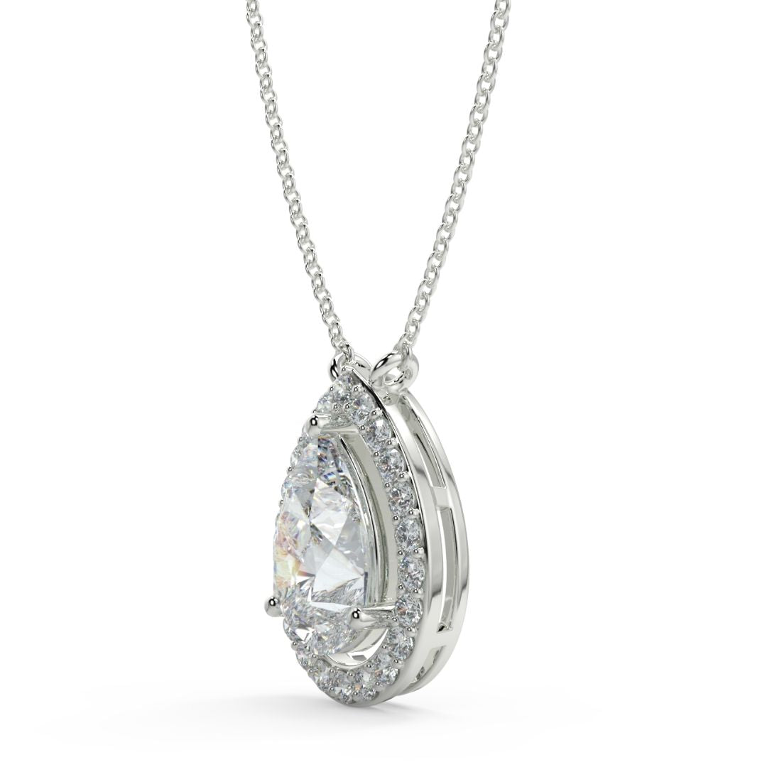Pear-Shaped 3ct Lab-Grown Solitaire Halo Diamond Pendant