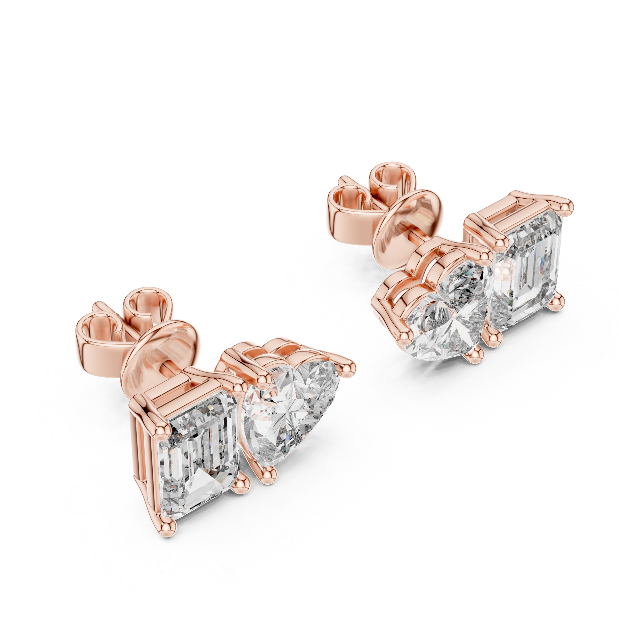 Signature Emerald & Heart Lab Grown Diamond Stud Earrings in 18K Gold