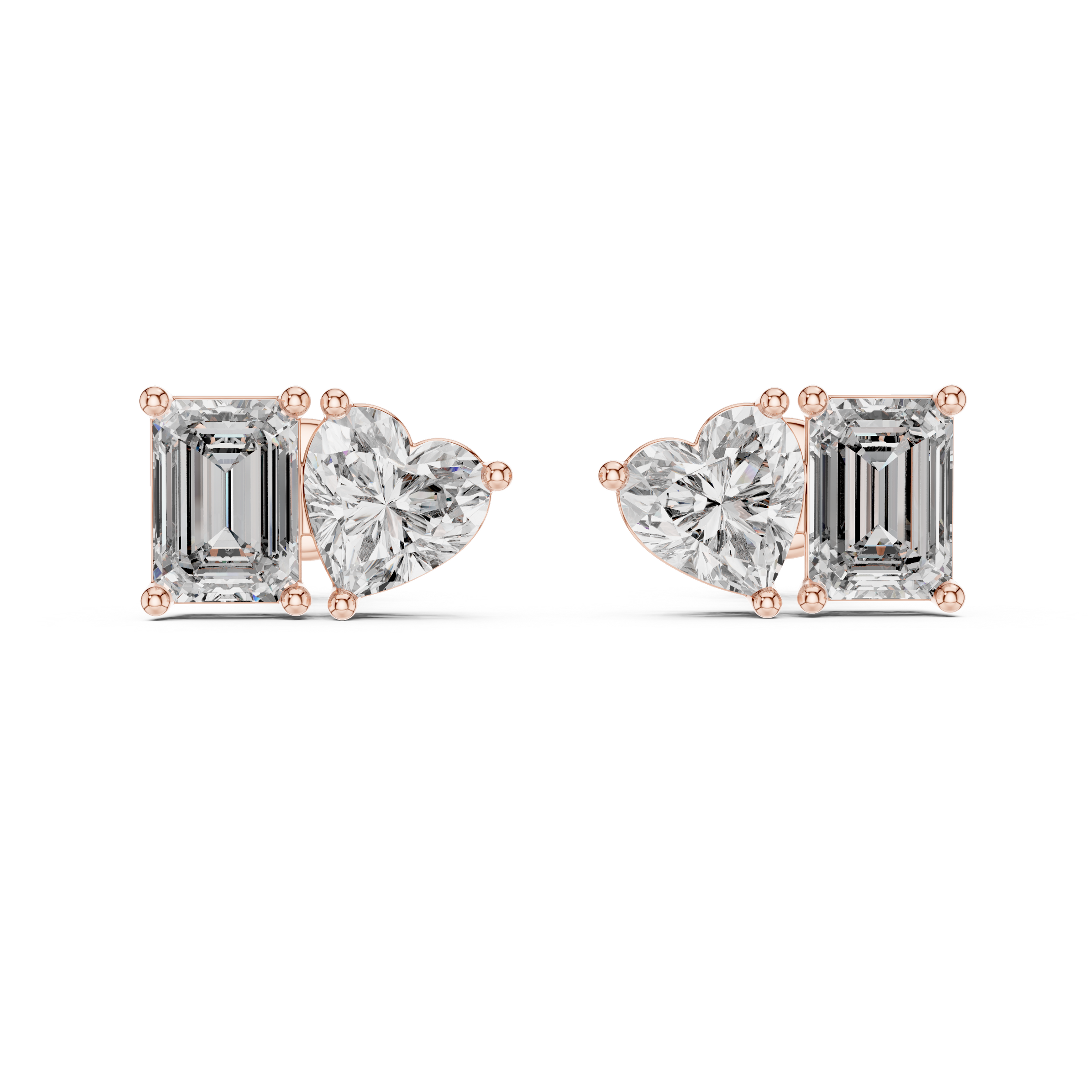 Signature Emerald & Heart Lab Grown Diamond Stud Earrings in 18K Gold
