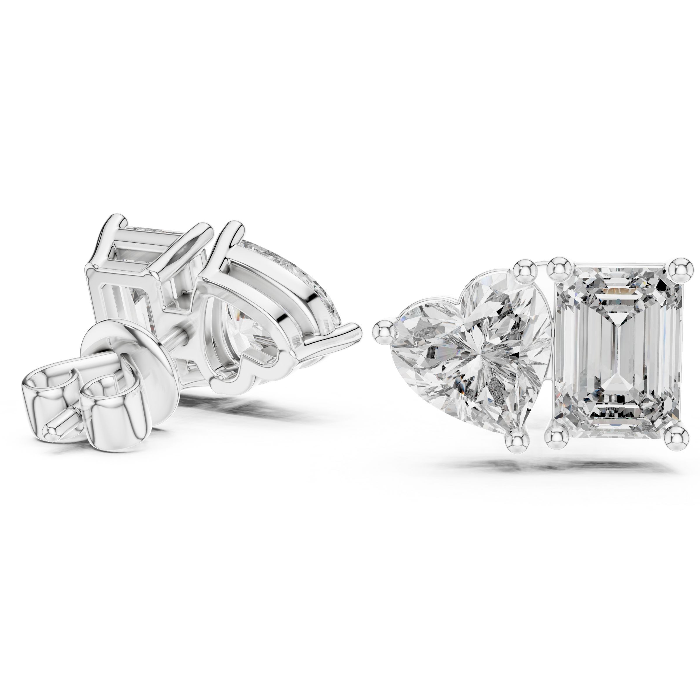 Signature Emerald & Heart Lab Grown Diamond Stud Earrings in 18K Gold