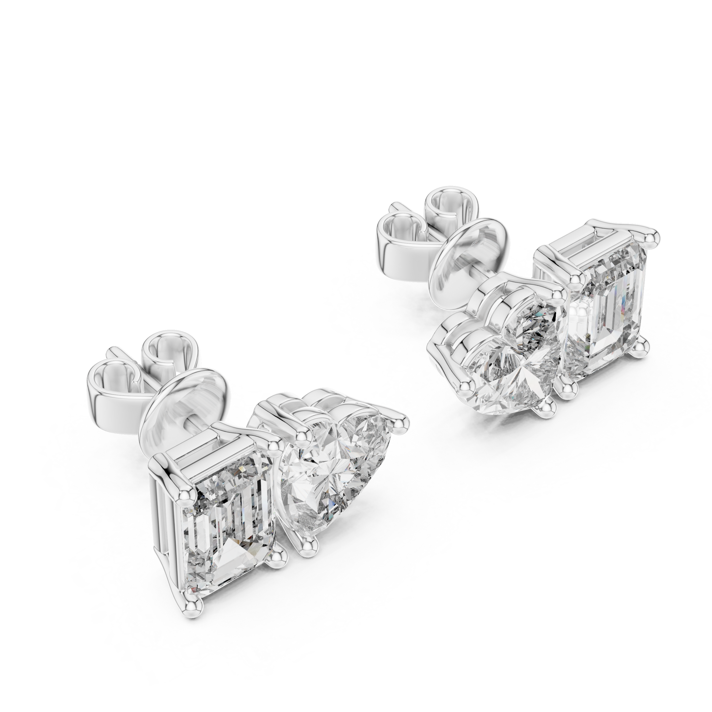 Signature Emerald & Heart Lab Grown Diamond Stud Earrings in 18K Gold