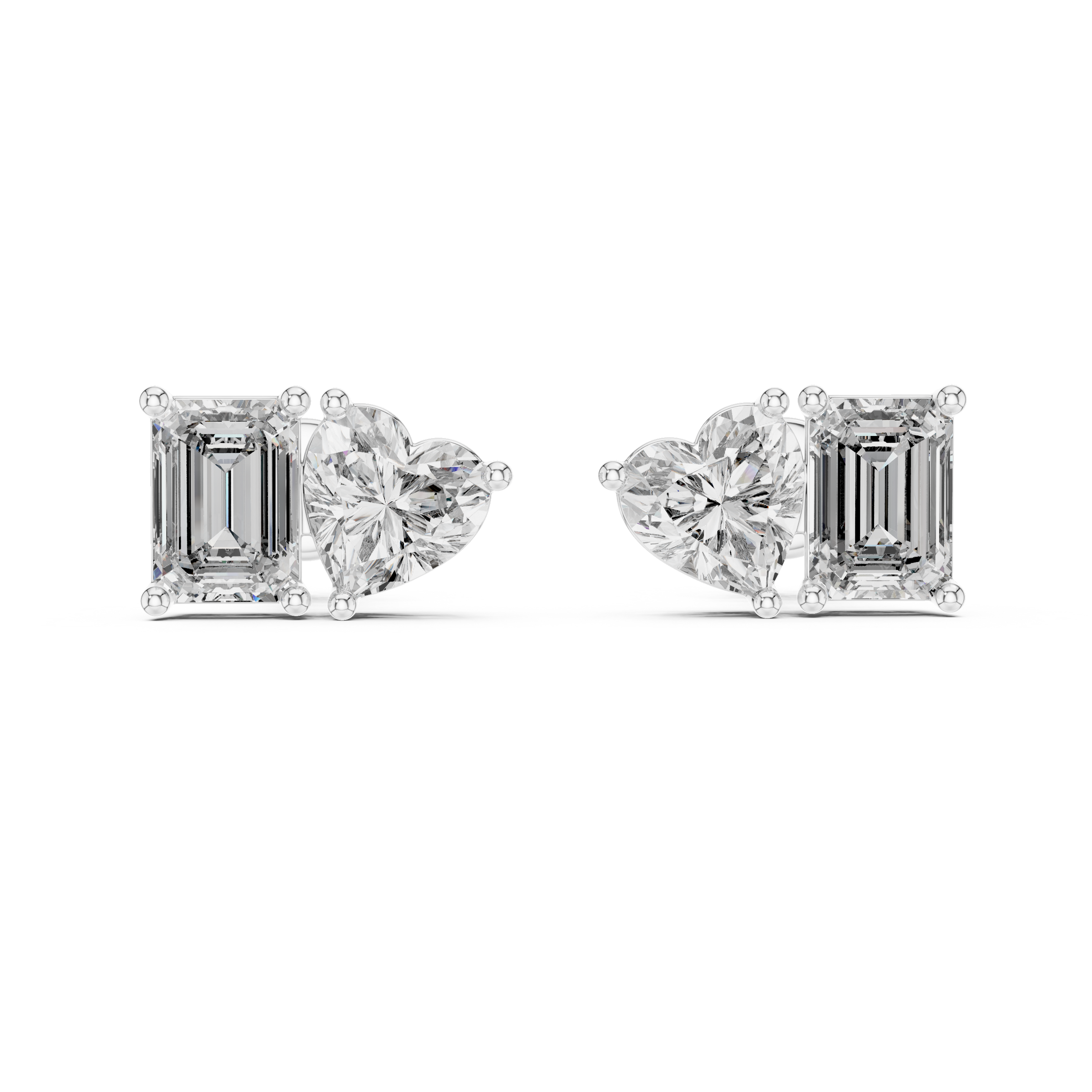Signature Emerald & Heart Lab Grown Diamond Stud Earrings in 18K Gold