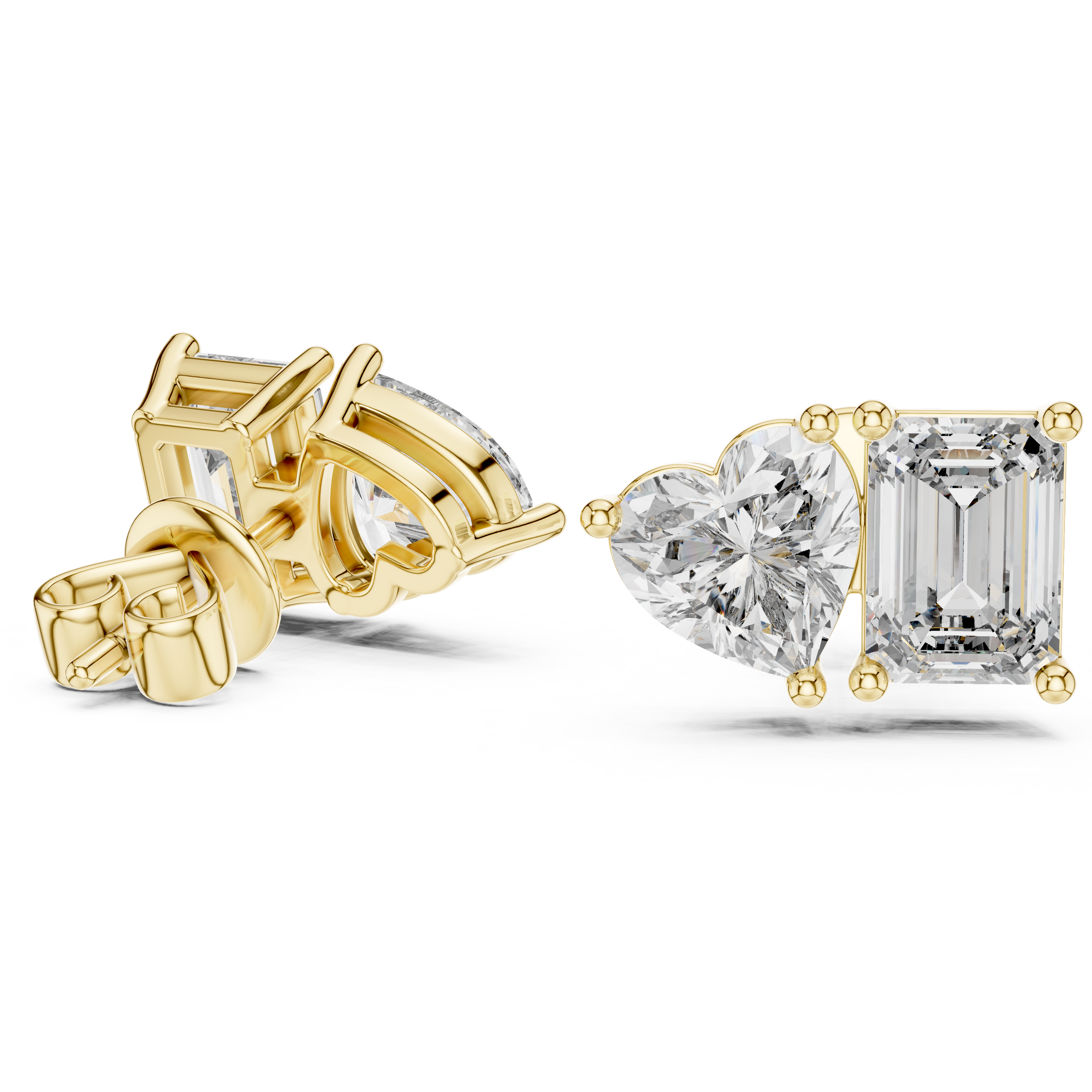 Signature Emerald & Heart Lab Grown Diamond Stud Earrings in 18K Gold