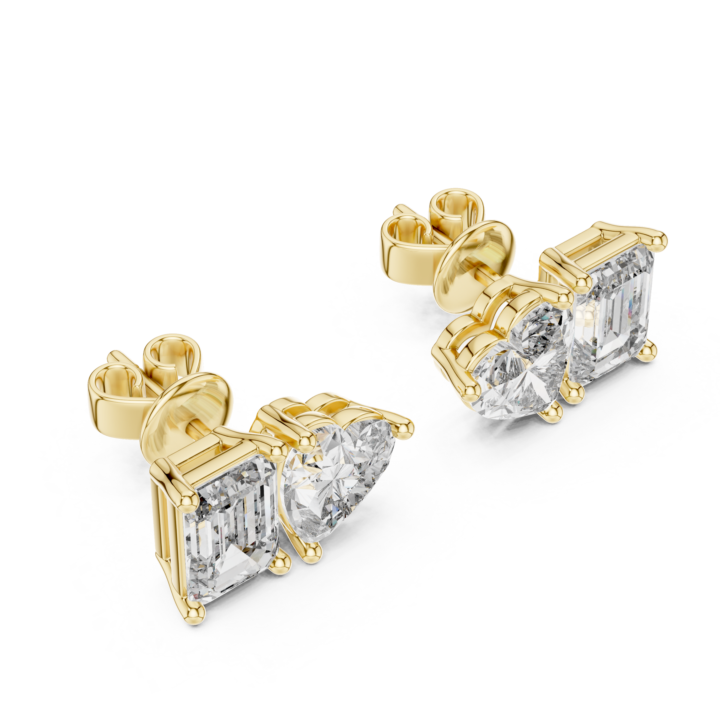 Signature Emerald & Heart Lab Grown Diamond Stud Earrings in 18K Gold