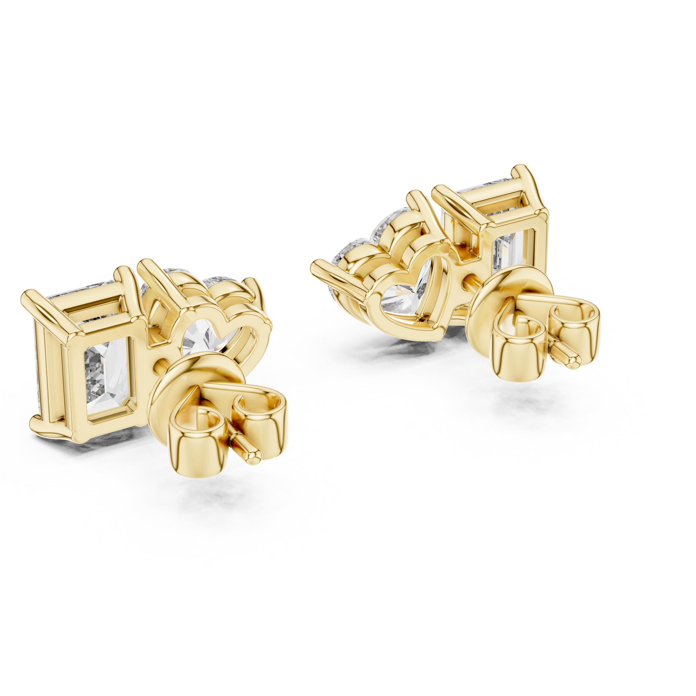 Signature Emerald & Heart Lab Grown Diamond Stud Earrings in 18K Gold
