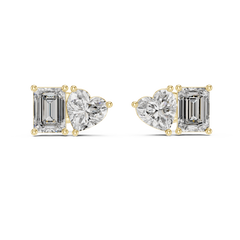 Signature Emerald & Heart Lab Grown Diamond Stud Earrings in 18K Gold