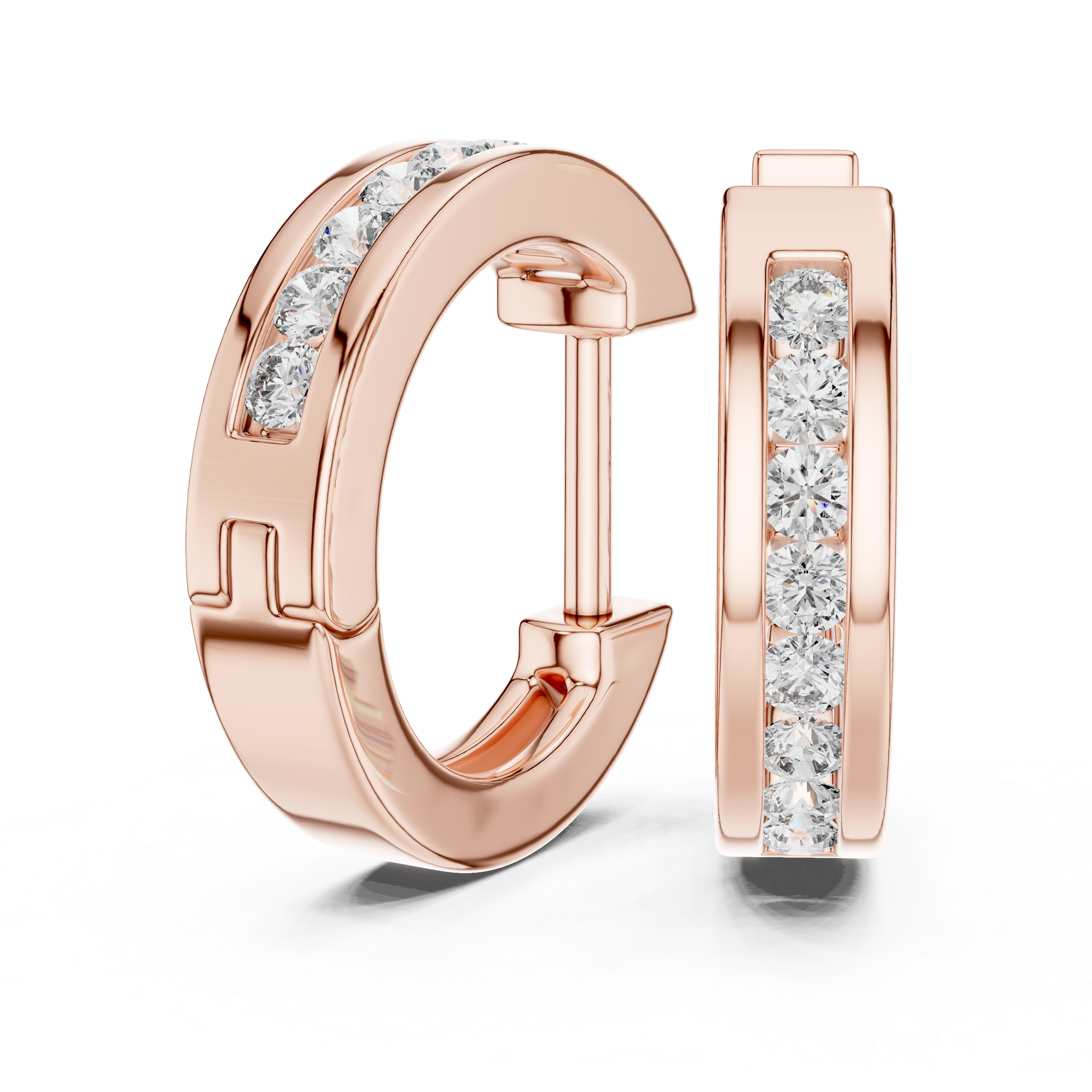 Channel Set Lab Grown Diamond Huggie Hoop Earrings in 18K Gold | Modern Everyday Hoops