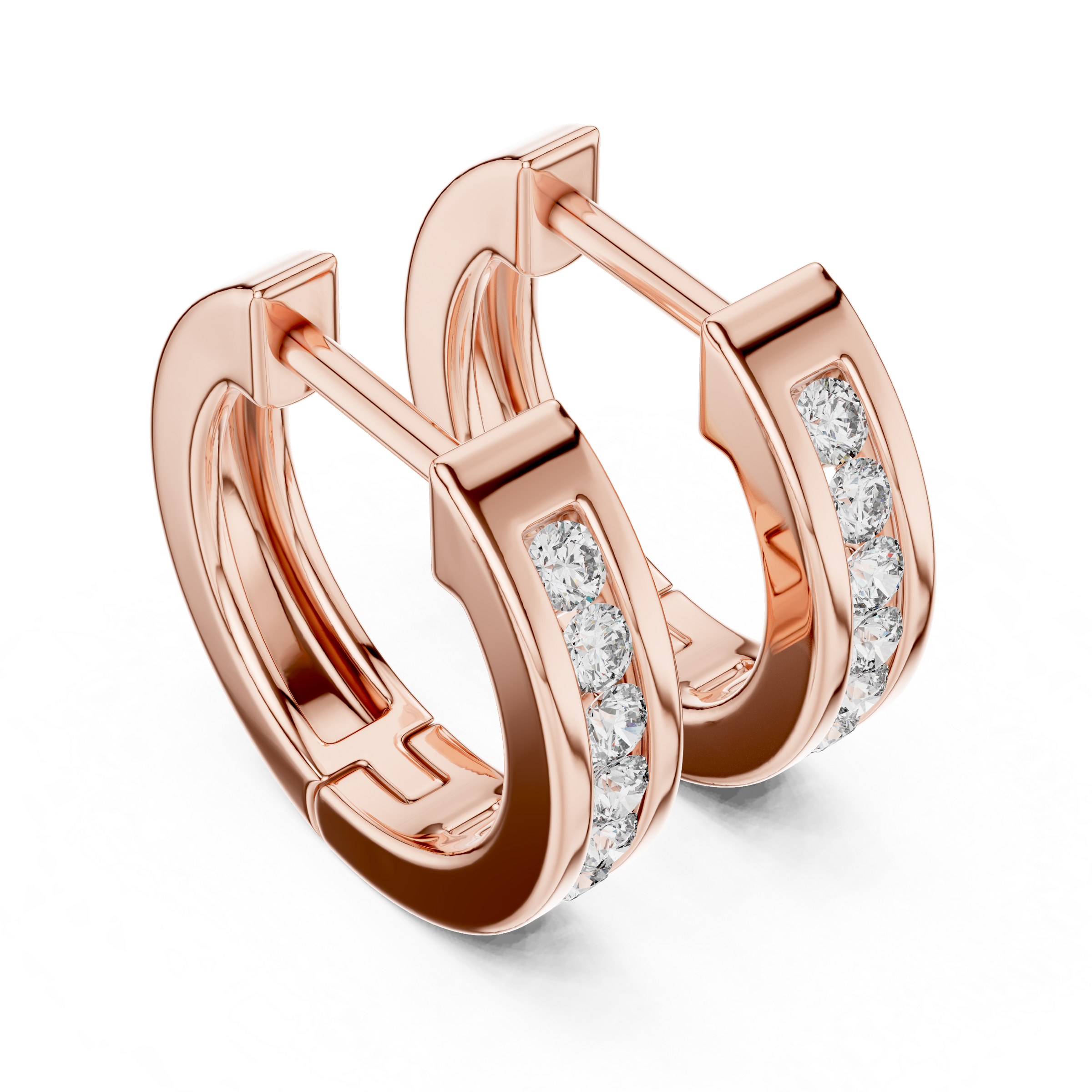 Channel Set Lab Grown Diamond Huggie Hoop Earrings in 18K Gold | Modern Everyday Hoops