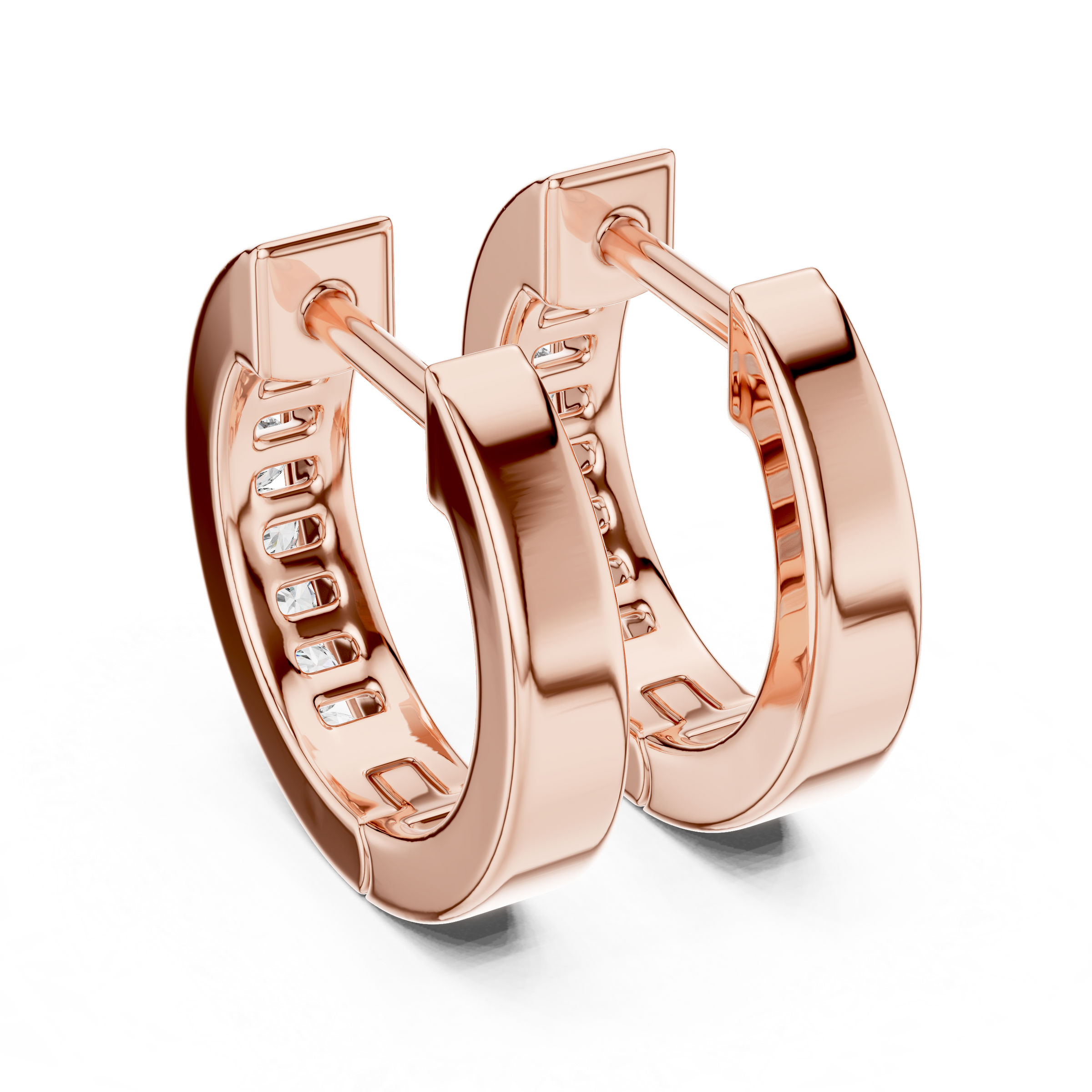 Channel Set Lab Grown Diamond Huggie Hoop Earrings in 18K Gold | Modern Everyday Hoops