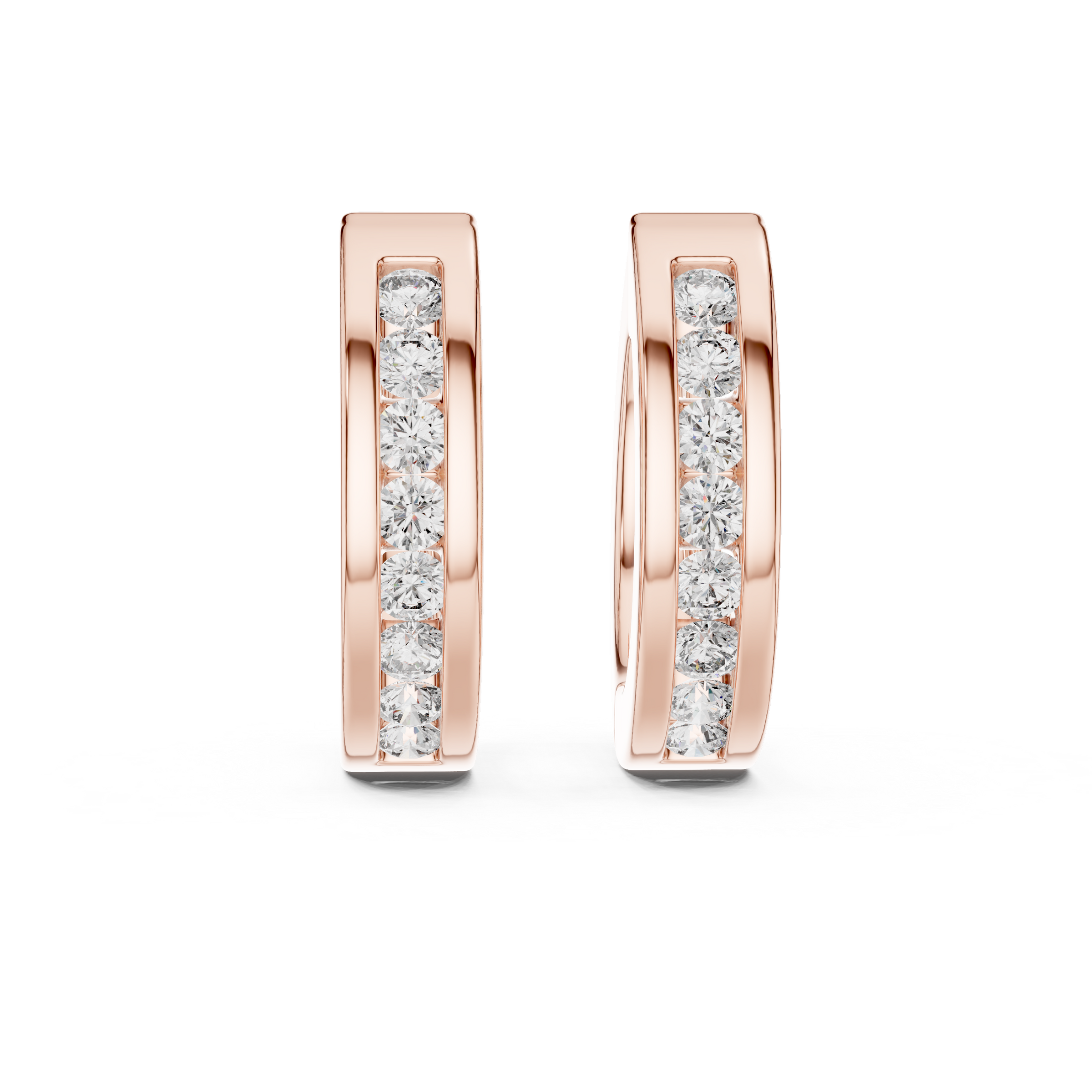 Channel Set Lab Grown Diamond Huggie Hoop Earrings in 18K Gold | Modern Everyday Hoops