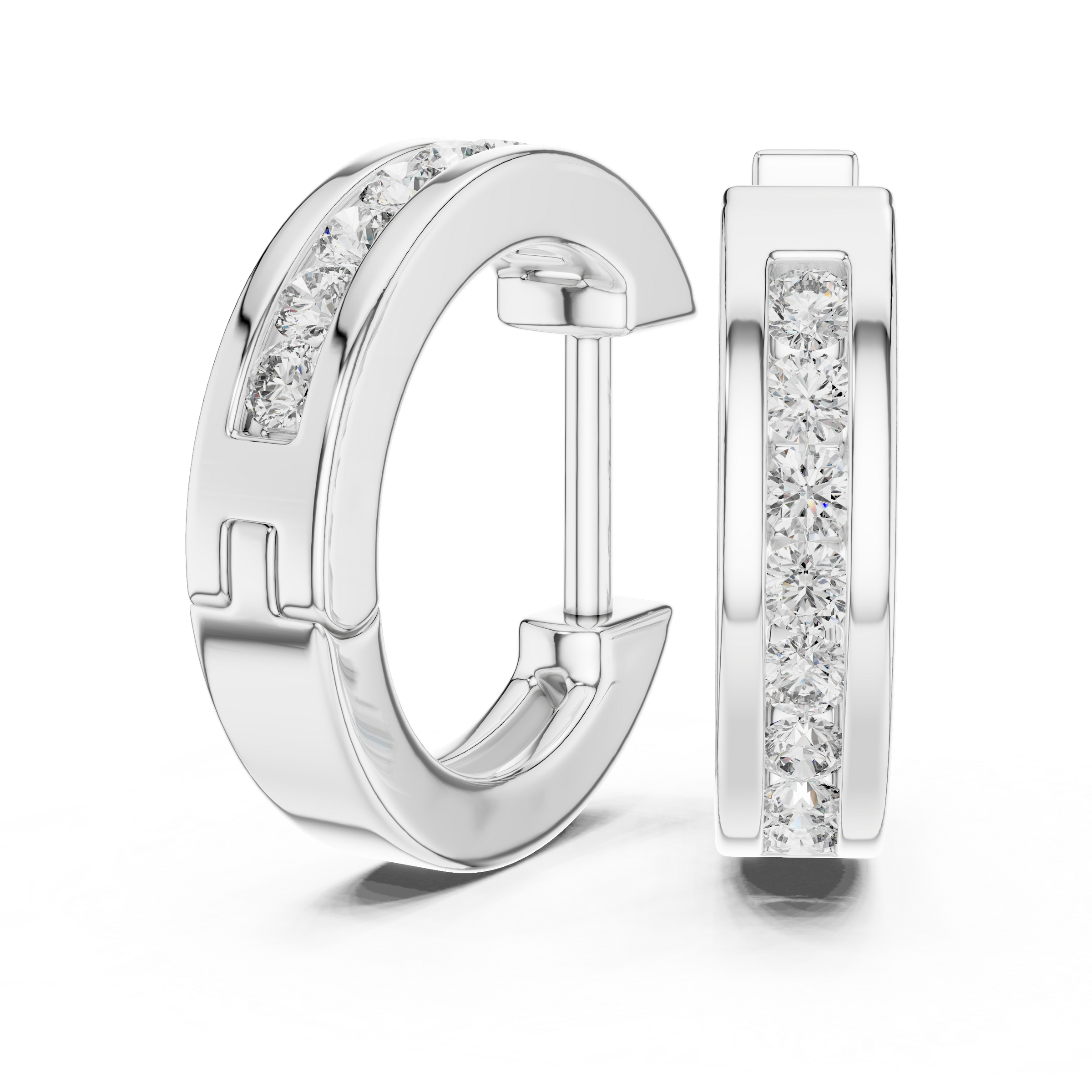 Channel Set Lab Grown Diamond Huggie Hoop Earrings in 18K Gold | Modern Everyday Hoops
