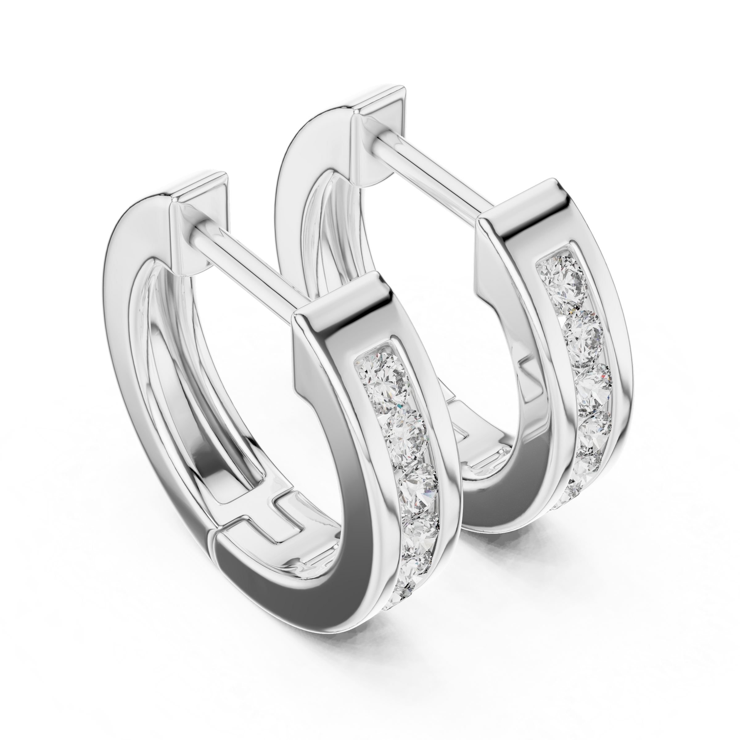 Channel Set Lab Grown Diamond Huggie Hoop Earrings in 18K Gold | Modern Everyday Hoops