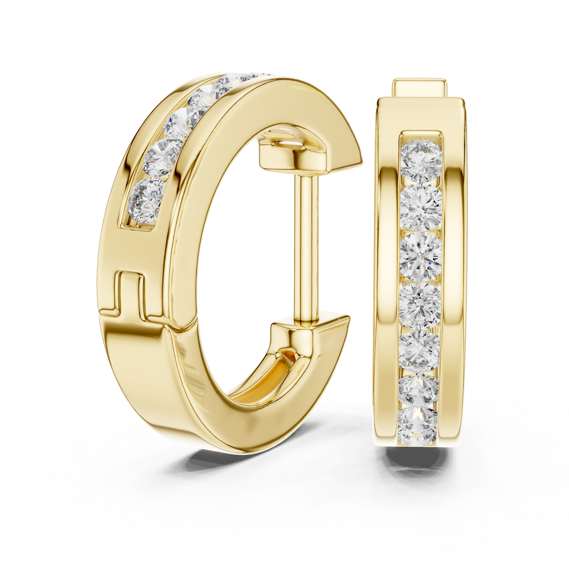 Channel Set Lab Grown Diamond Huggie Hoop Earrings in 18K Gold | Modern Everyday Hoops