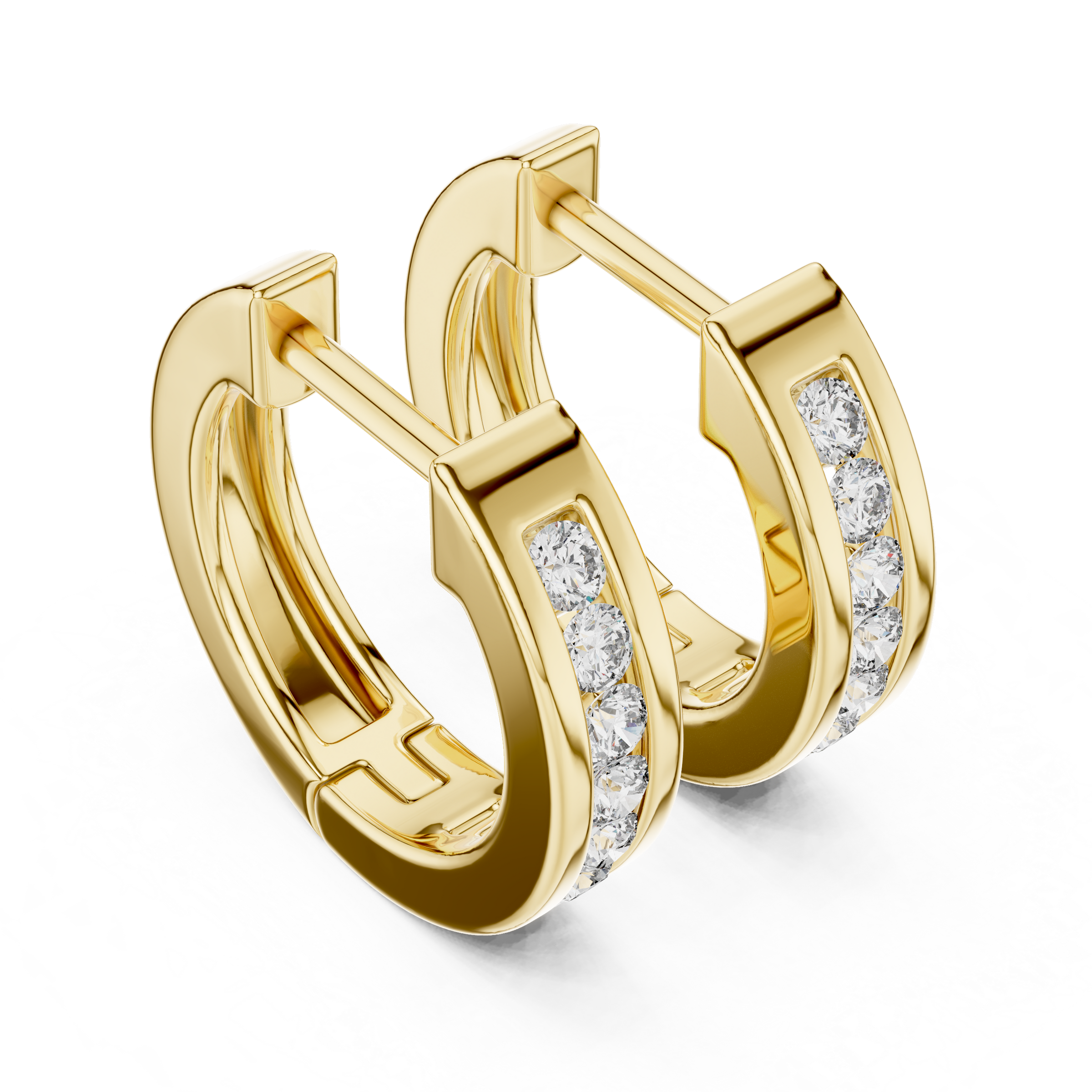 Channel Set Lab Grown Diamond Huggie Hoop Earrings in 18K Gold | Modern Everyday Hoops