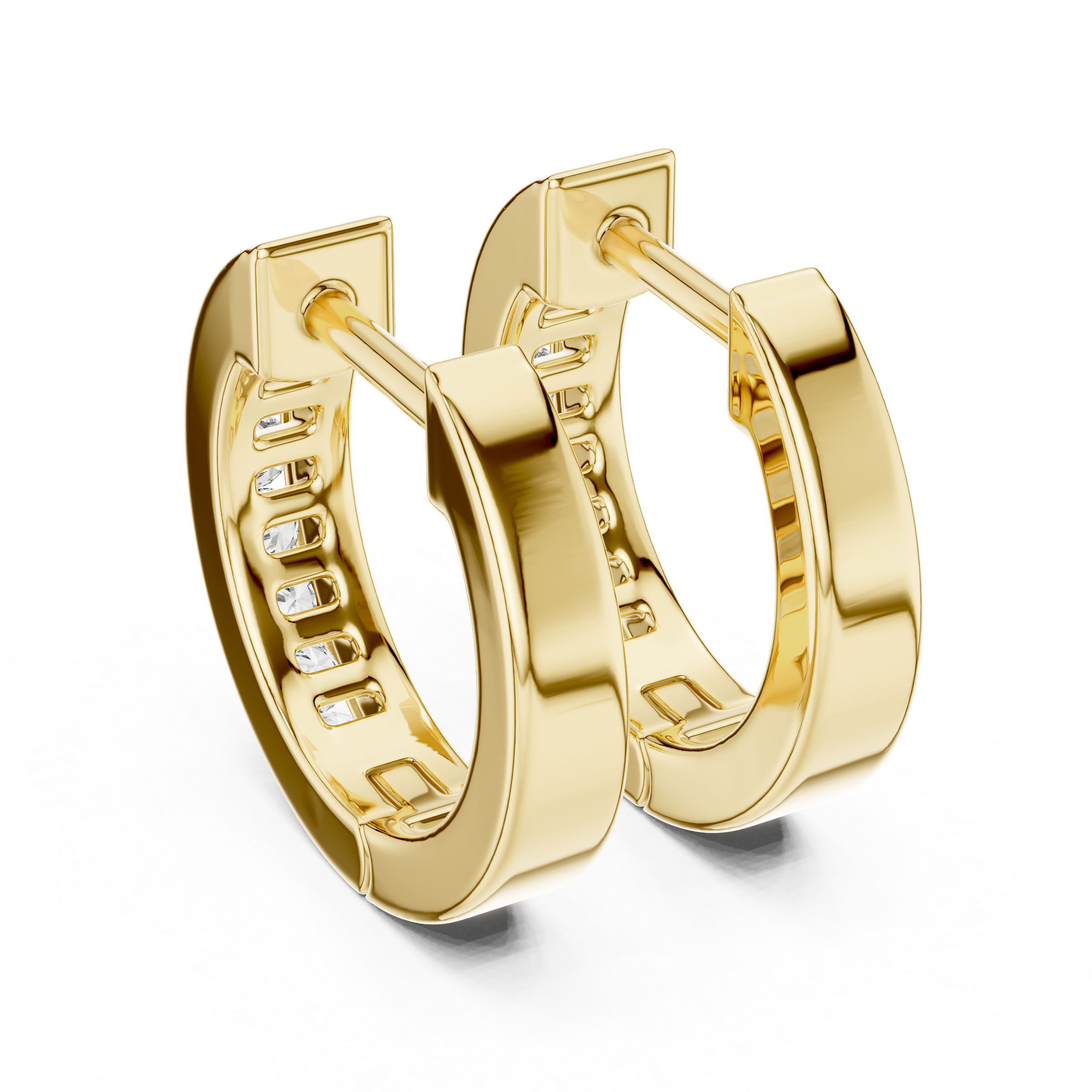 Channel Set Lab Grown Diamond Huggie Hoop Earrings in 18K Gold | Modern Everyday Hoops