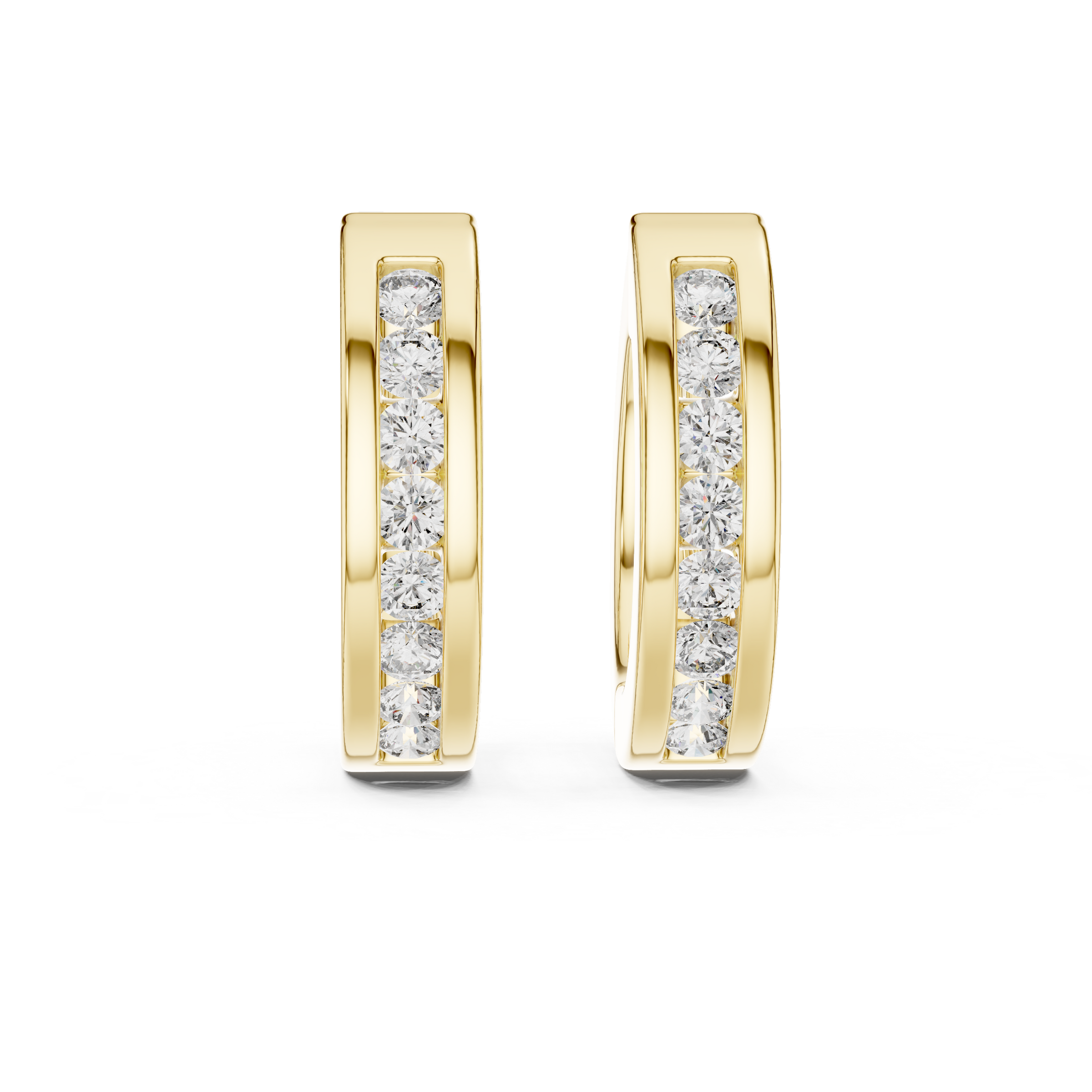Channel Set Lab Grown Diamond Huggie Hoop Earrings in 18K Gold | Modern Everyday Hoops