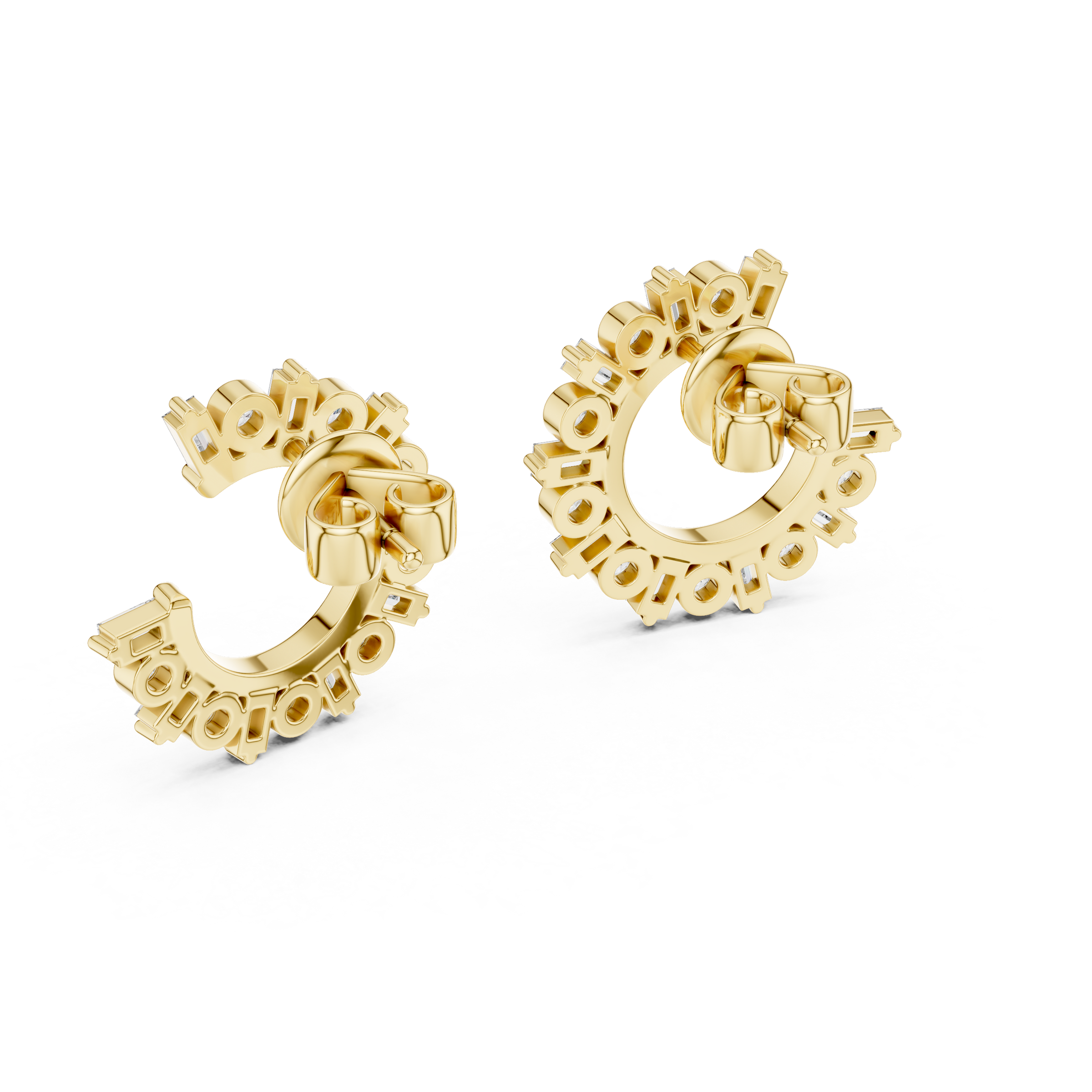 Alternating Round & Baguette Lab-Grown Diamond Front Facing Hoop Earrings in 18K Gold