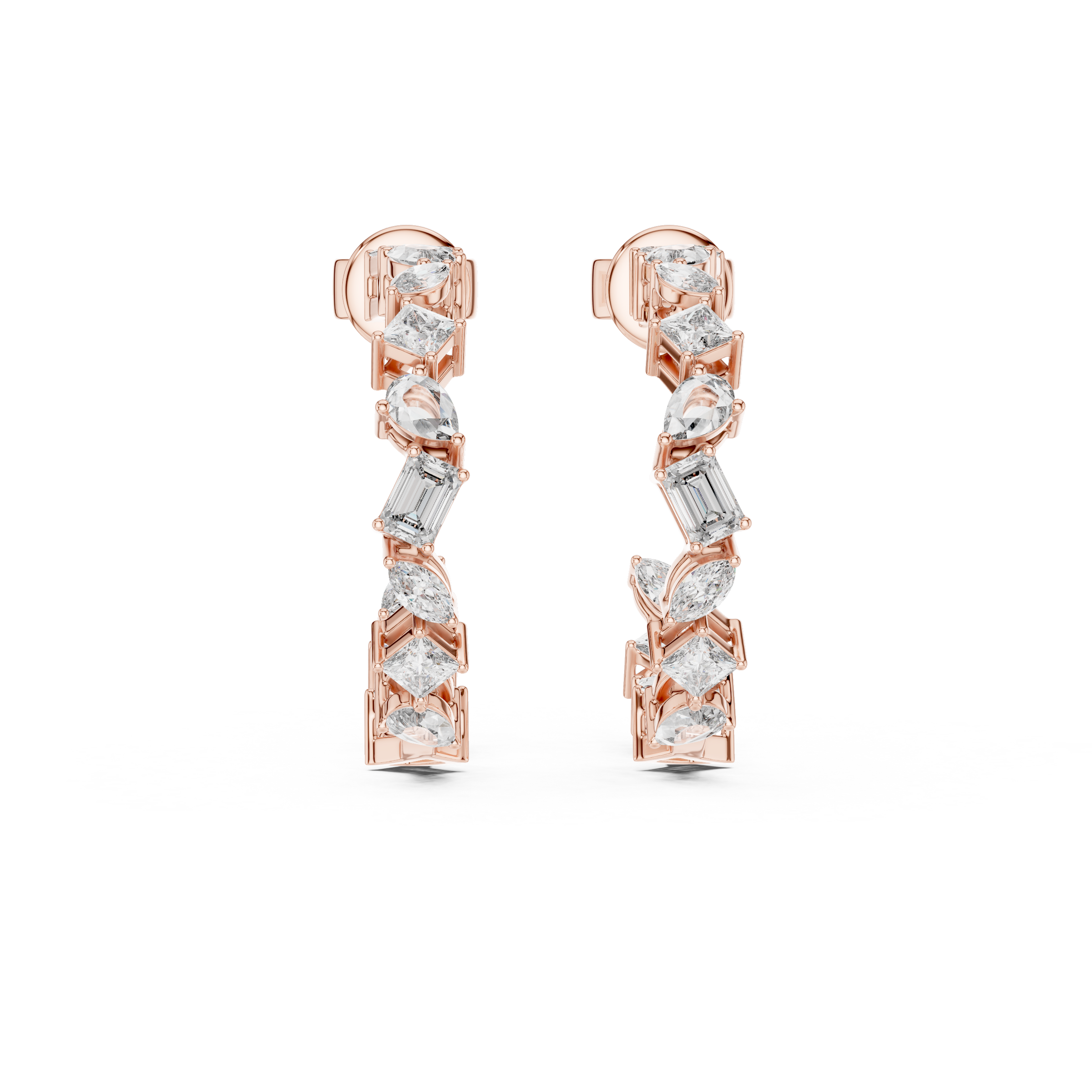 Multi-Shape Inside-Out Lab-Grown Diamond Hoop Earrings in 18K Gold | Marquise, Pear, Princess & Emerald