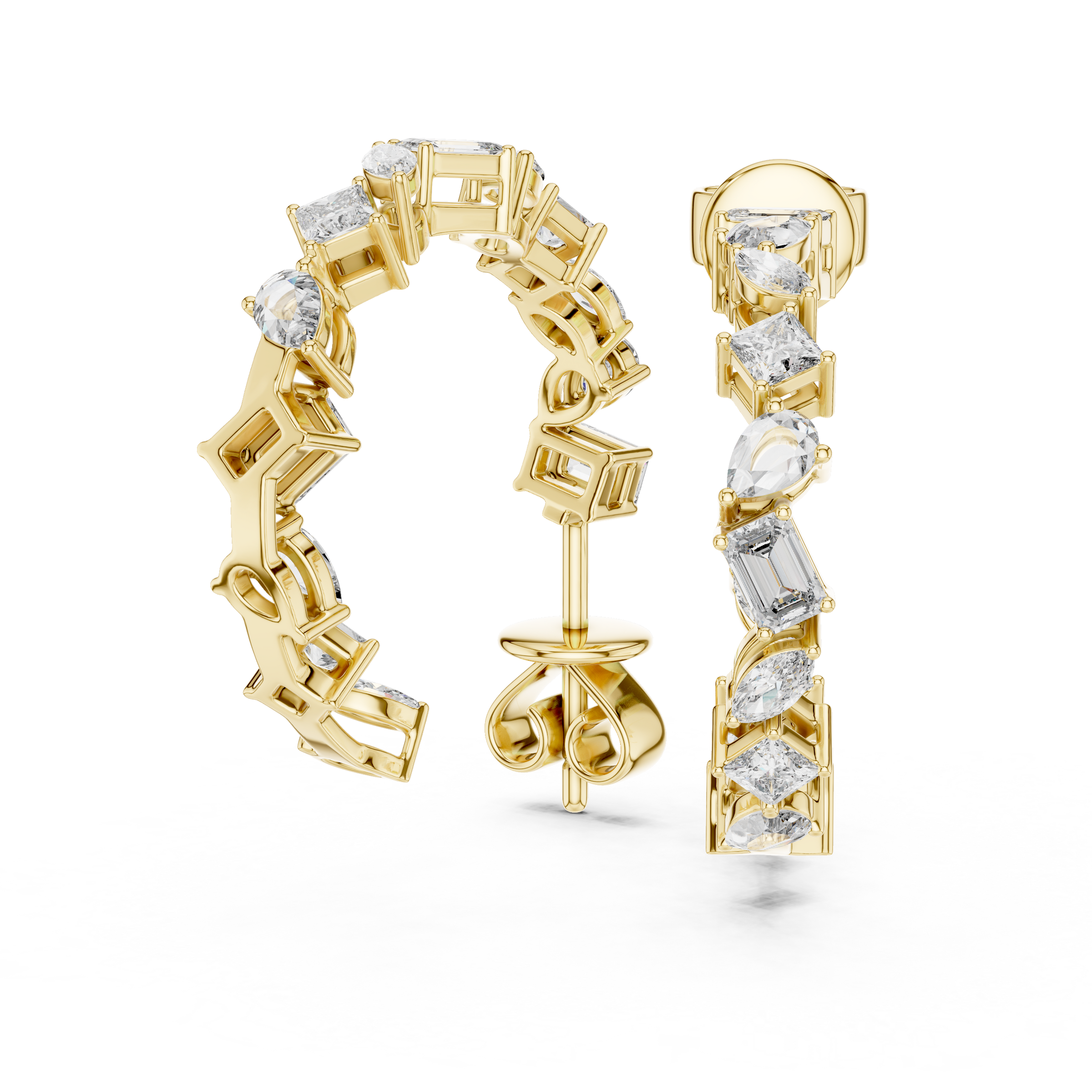 Multi-Shape Inside-Out Lab-Grown Diamond Hoop Earrings in 18K Gold | Marquise, Pear, Princess & Emerald