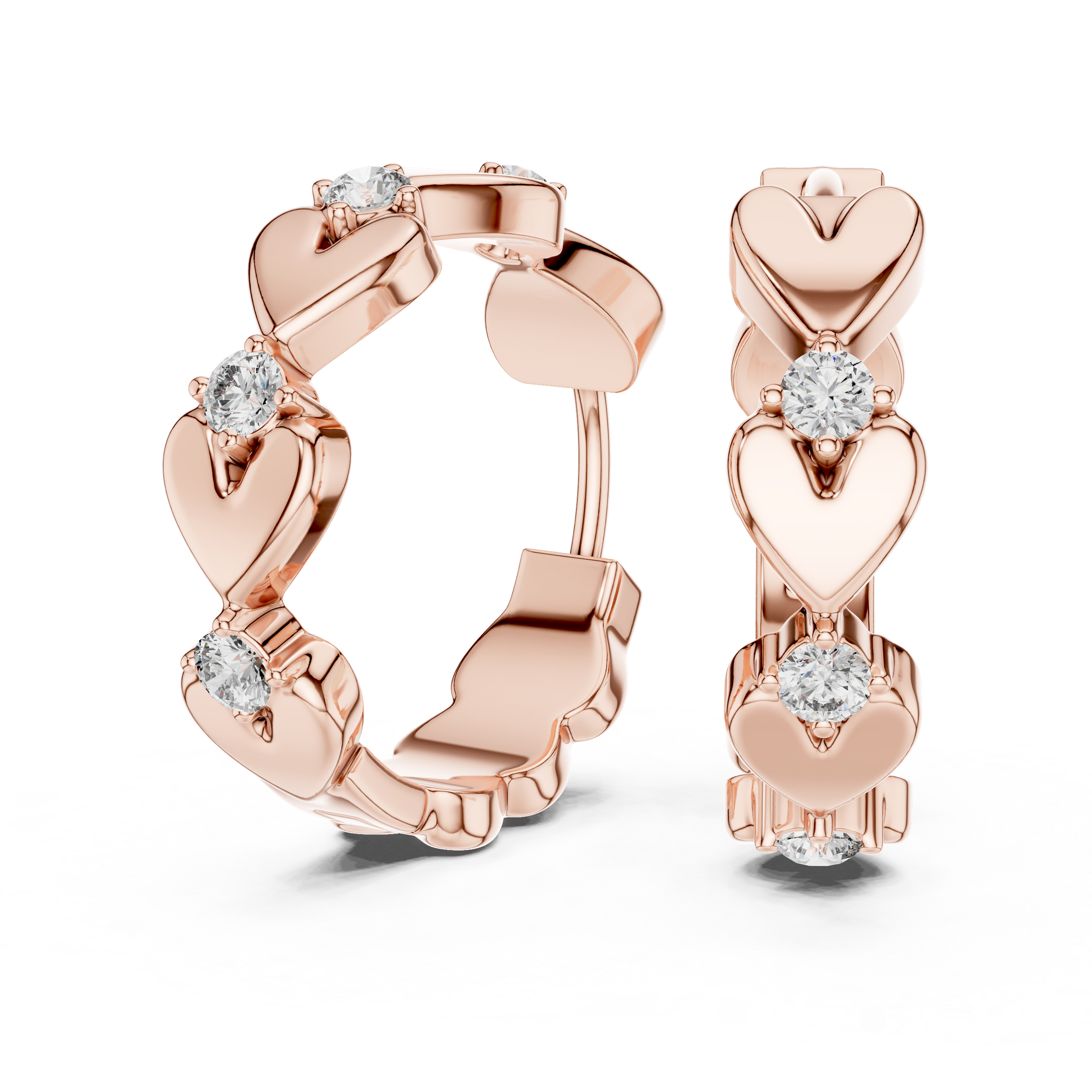 Heart-Shaped Gold Motifs with Round Lab-Grown Diamond Accents | 18K Gold Diamond Hoop Earrings