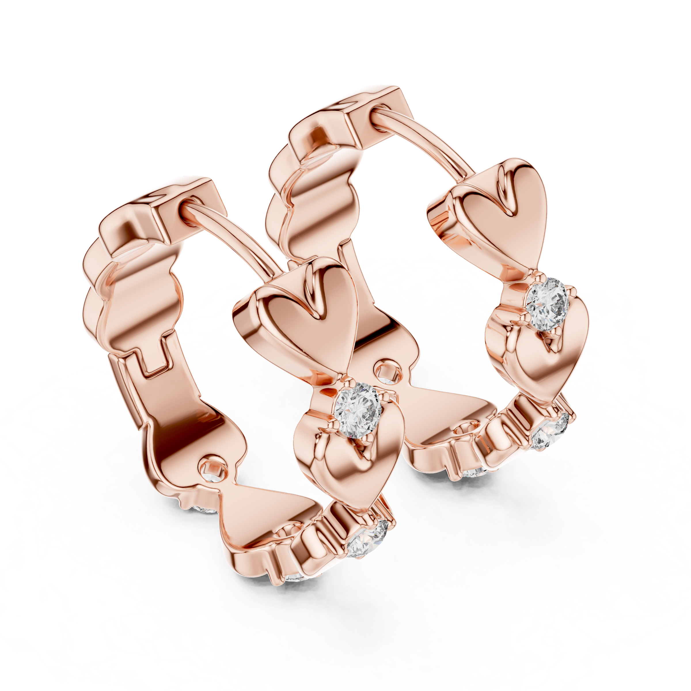 Heart-Shaped Gold Motifs with Round Lab-Grown Diamond Accents | 18K Gold Diamond Hoop Earrings