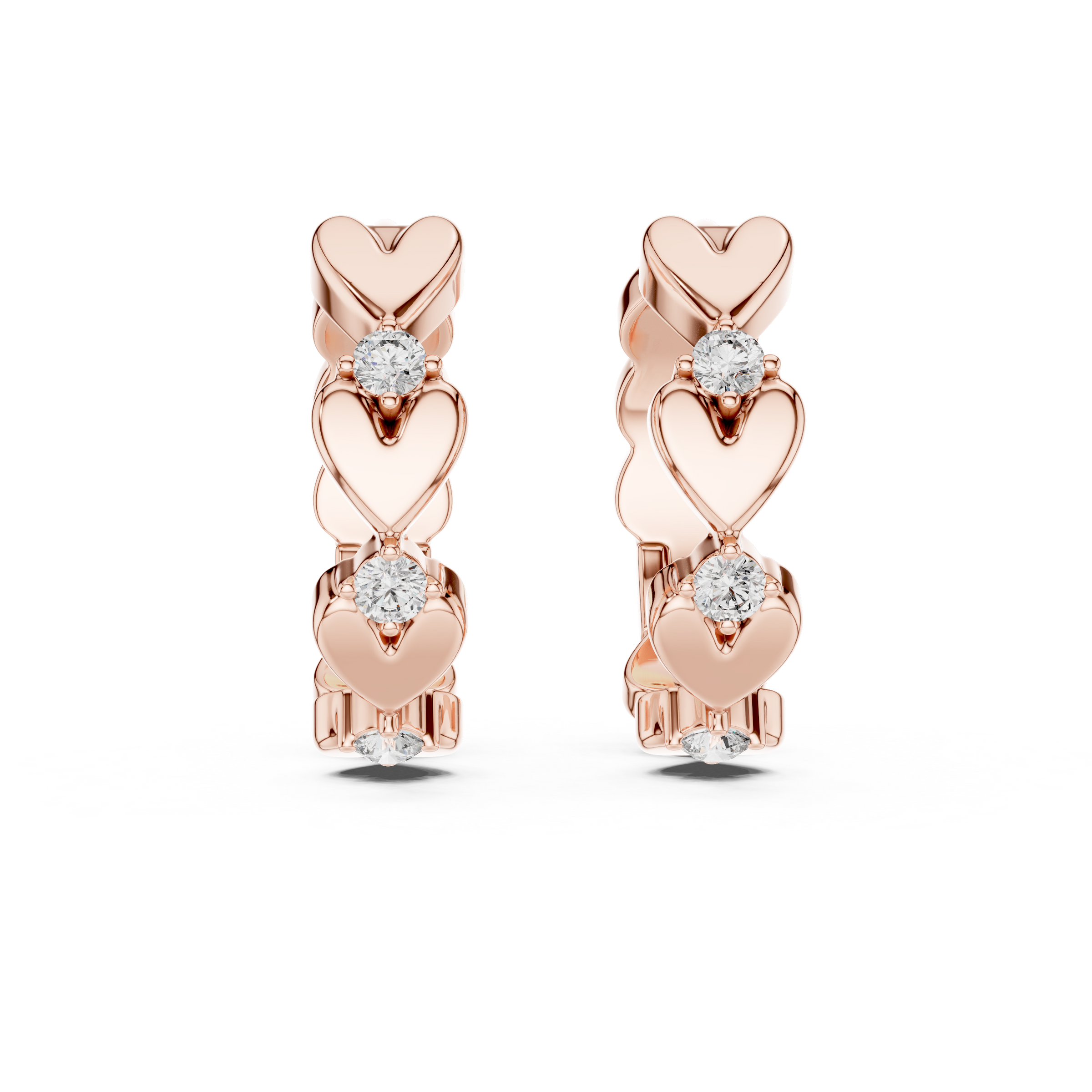 Heart-Shaped Gold Motifs with Round Lab-Grown Diamond Accents | 18K Gold Diamond Hoop Earrings