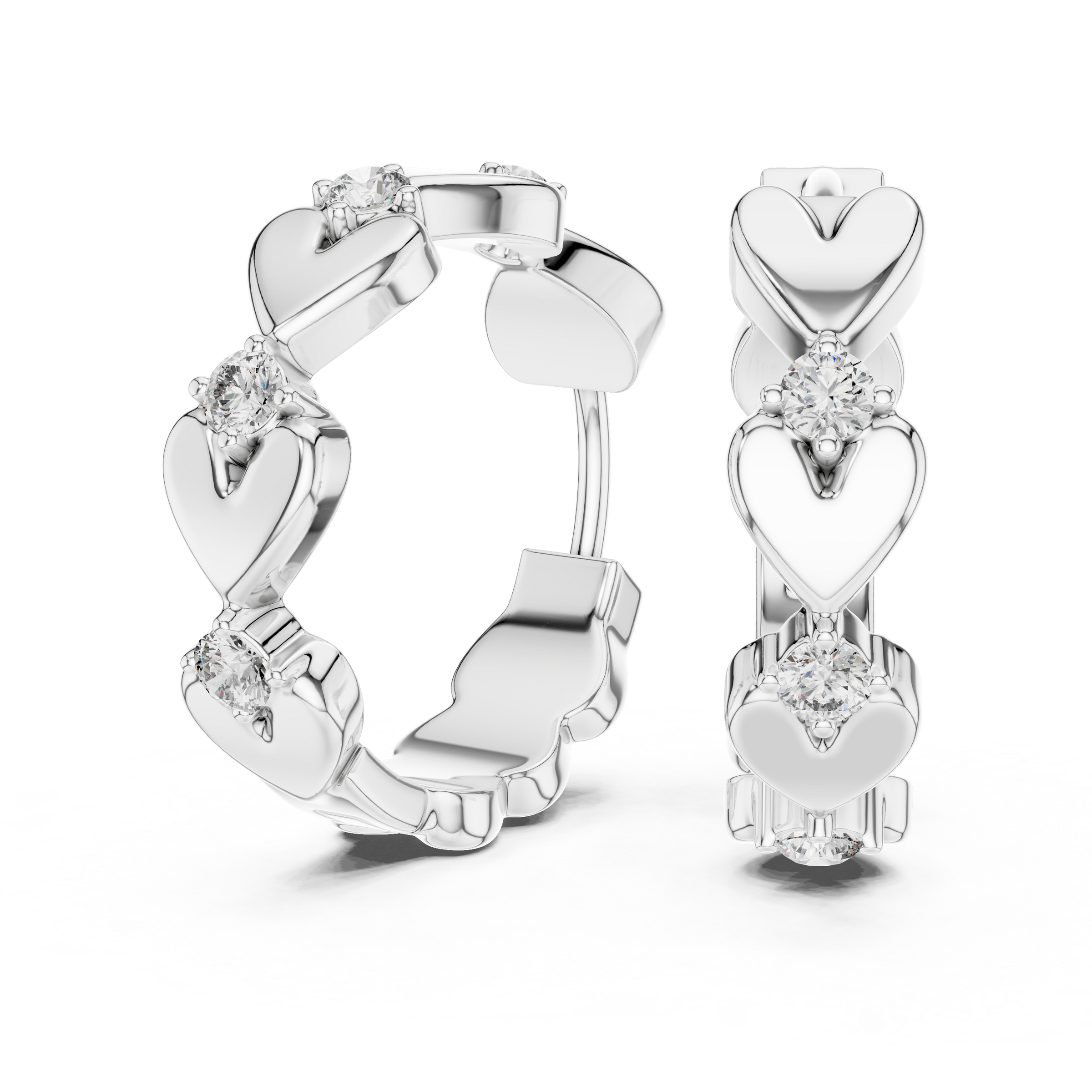 Heart-Shaped Gold Motifs with Round Lab-Grown Diamond Accents | 18K Gold Diamond Hoop Earrings