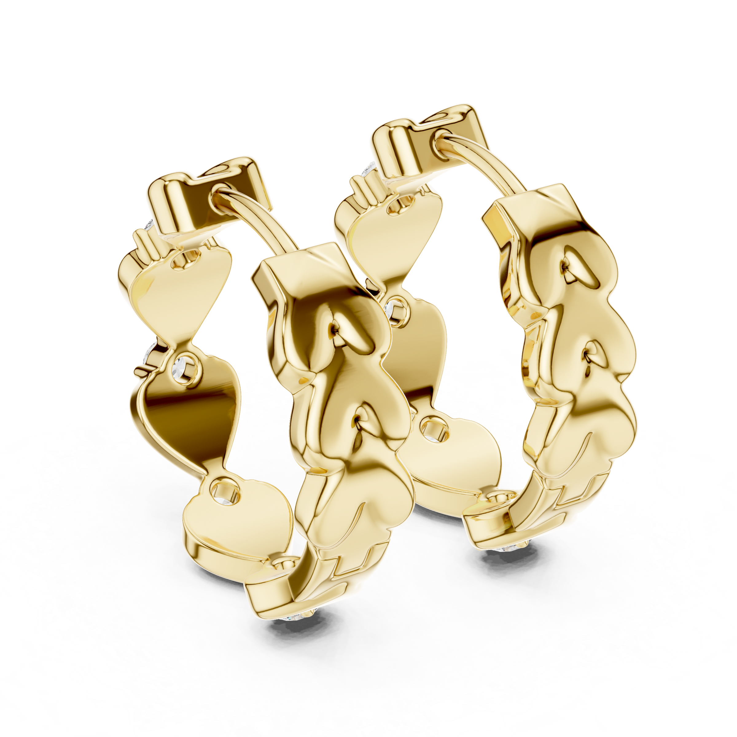 Heart-Shaped Gold Motifs with Round Lab-Grown Diamond Accents | 18K Gold Diamond Hoop Earrings