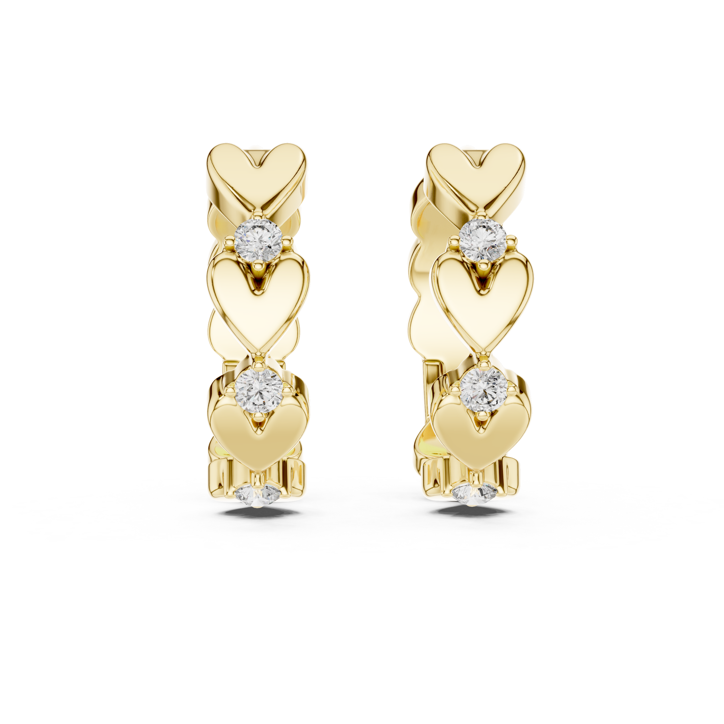 Heart-Shaped Gold Motifs with Round Lab-Grown Diamond Accents | 18K Gold Diamond Hoop Earrings