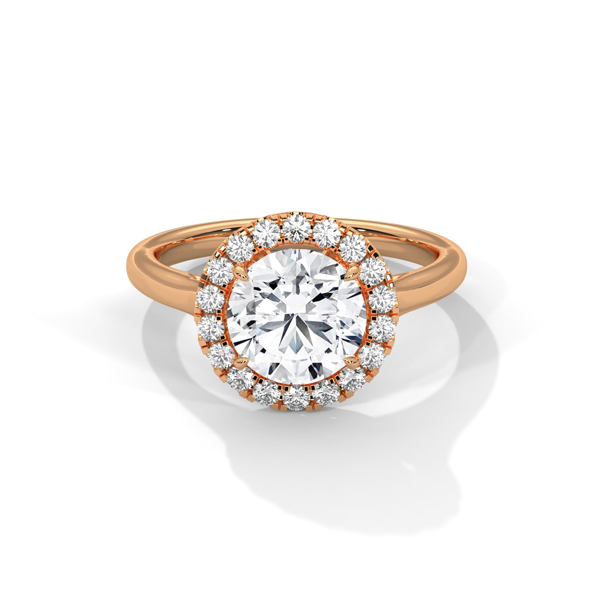1–3 Carat RoundLab Grown Solitaire Diamond Halo Ring – Four Prong Setting in 18K Gold