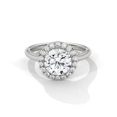 1–3 Carat RoundLab Grown Solitaire Diamond Halo Ring – Four Prong Setting in 18K Gold
