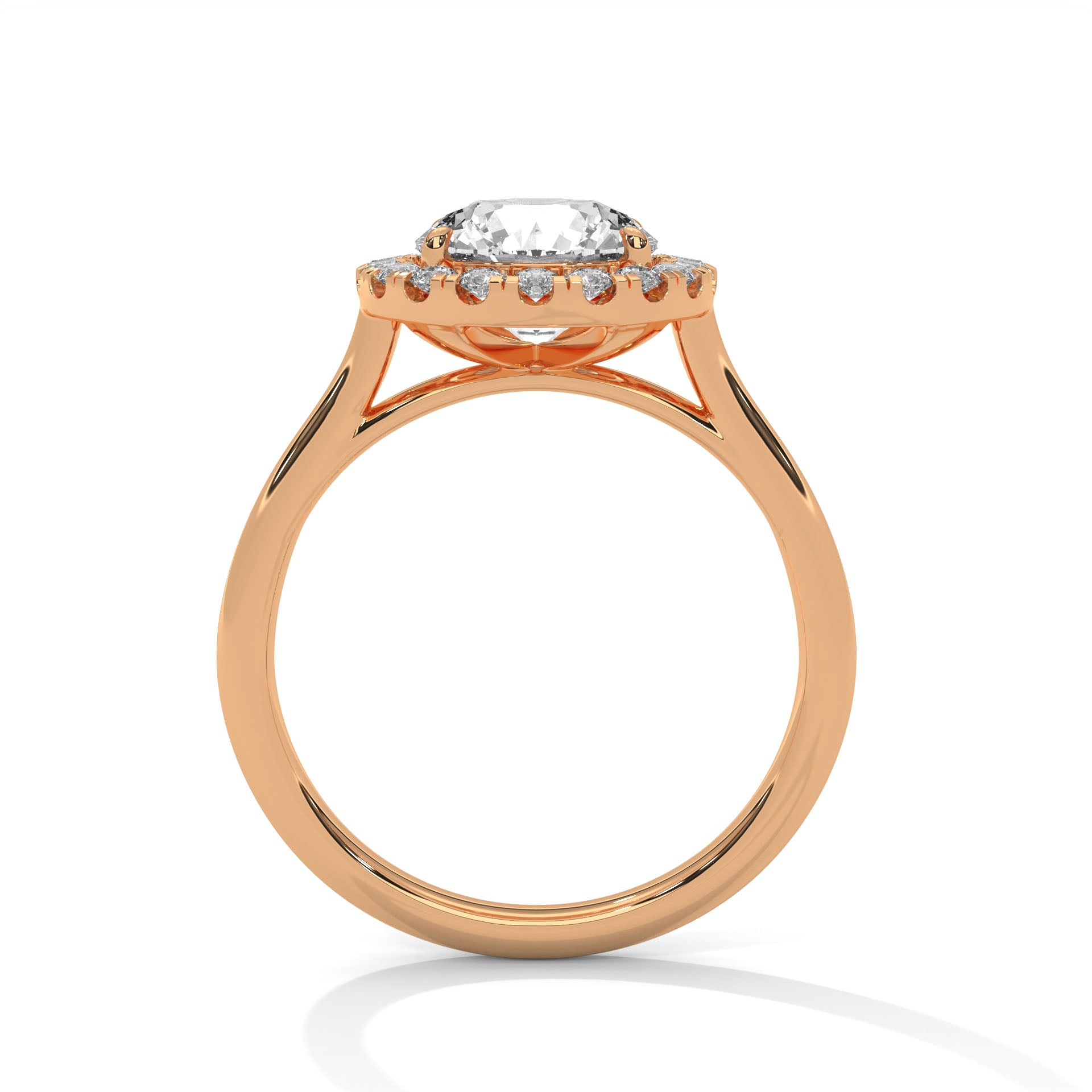 1–3 Carat RoundLab Grown Solitaire Diamond Halo Ring – Four Prong Setting in 18K Gold